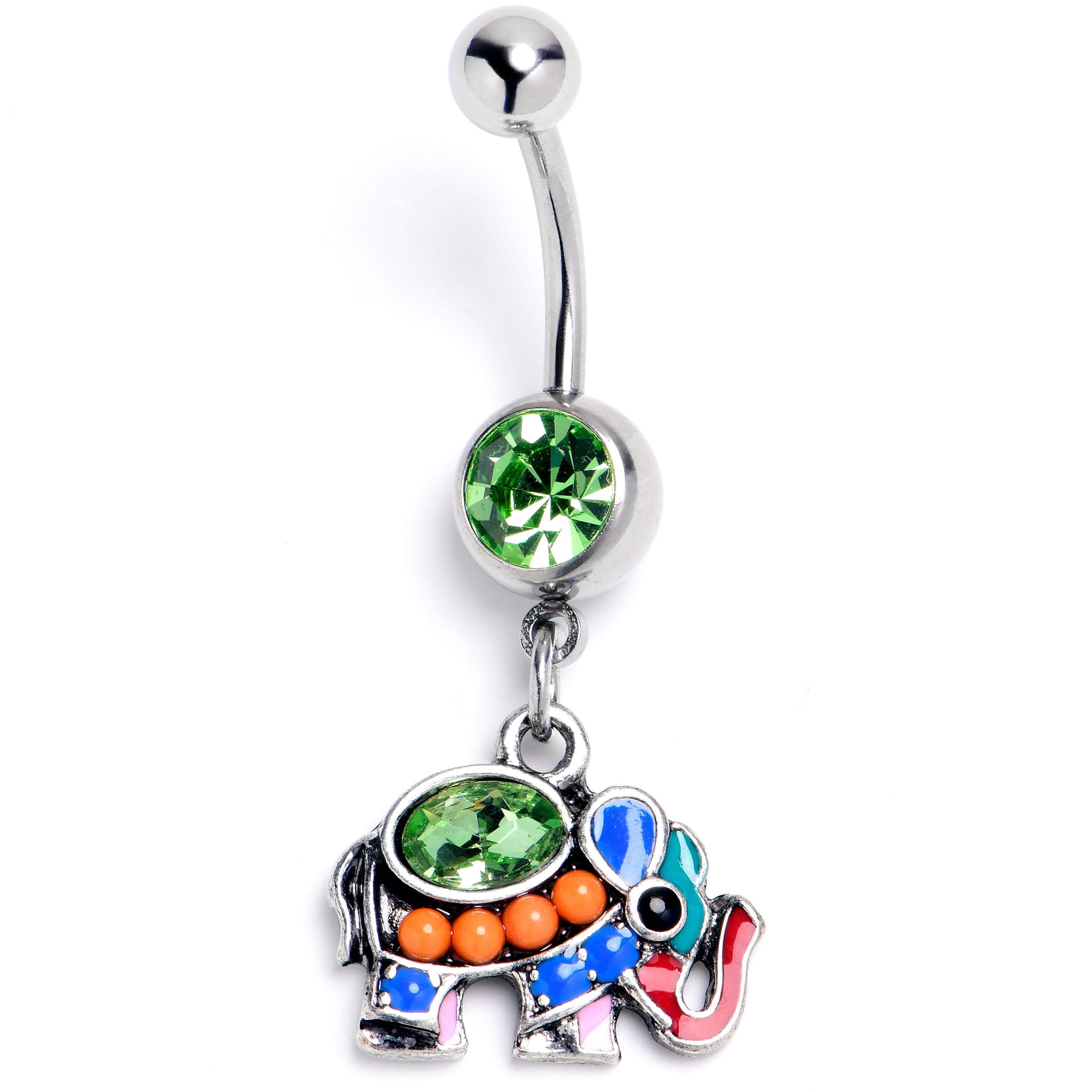 Green Gem Colorful Elephant Dangle Belly Ring