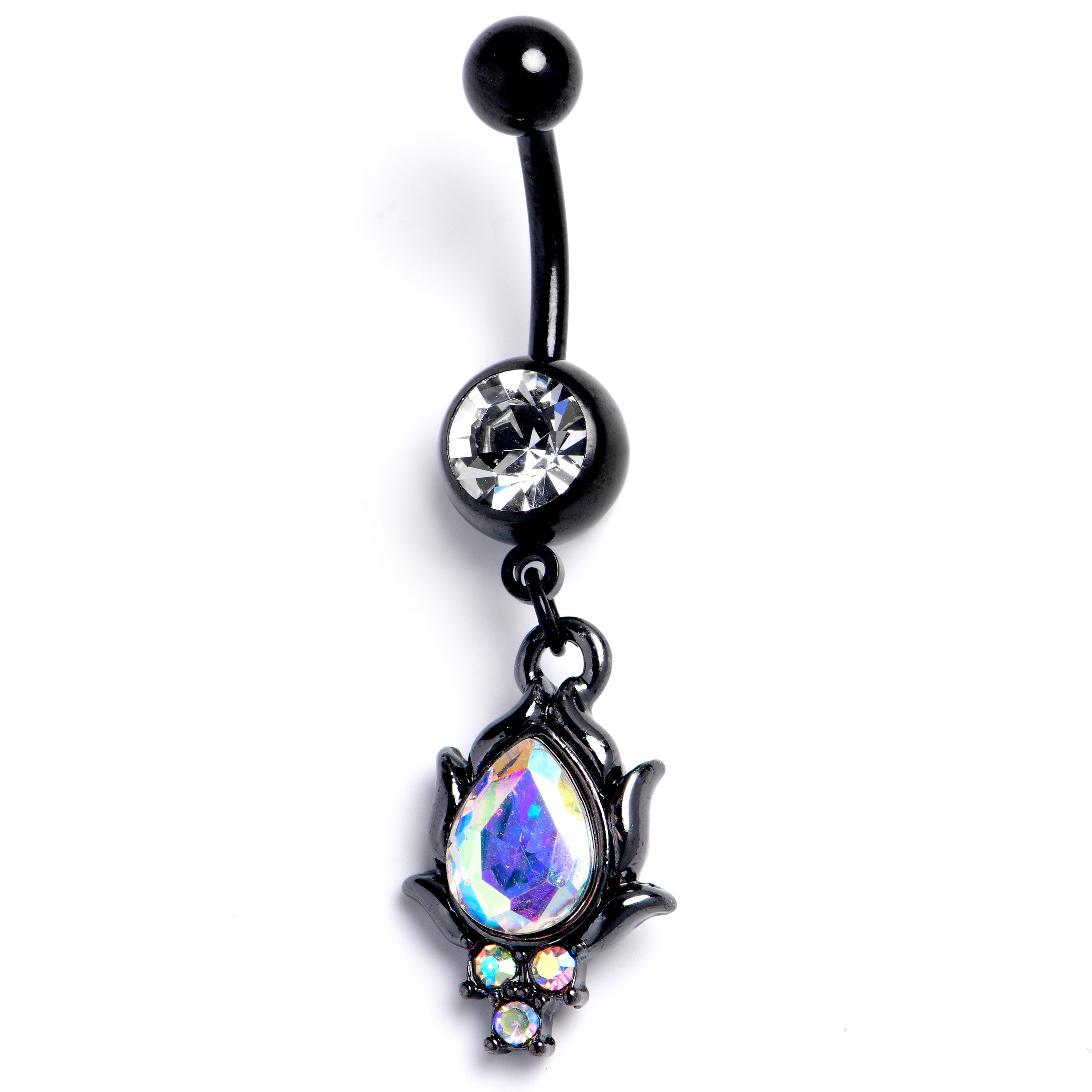 Aurora CZ Gem Black Dream Drop Dangle Belly Ring