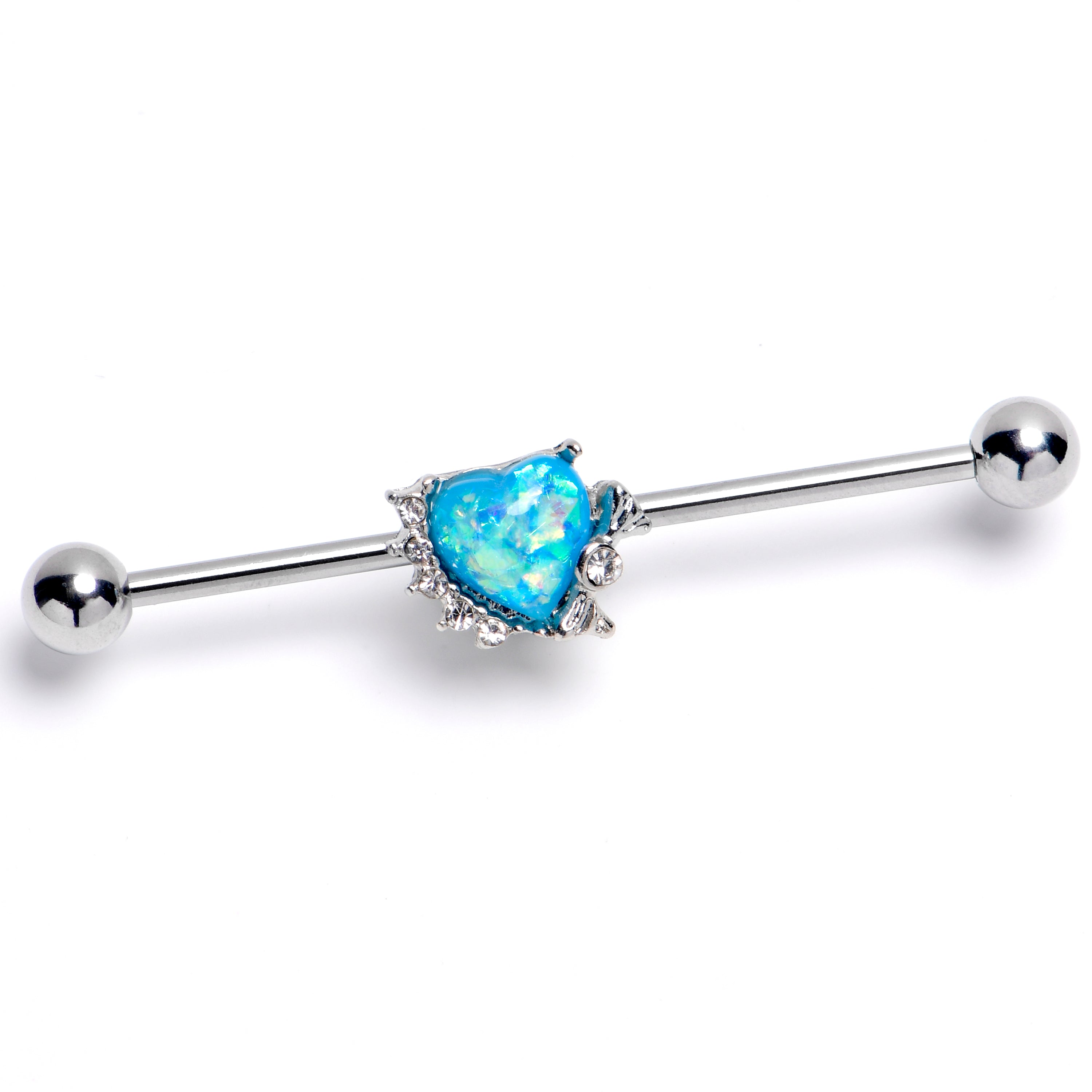 14 Gauge Blue Faux Opal Sunny Heart Industrial Barbell 38mm