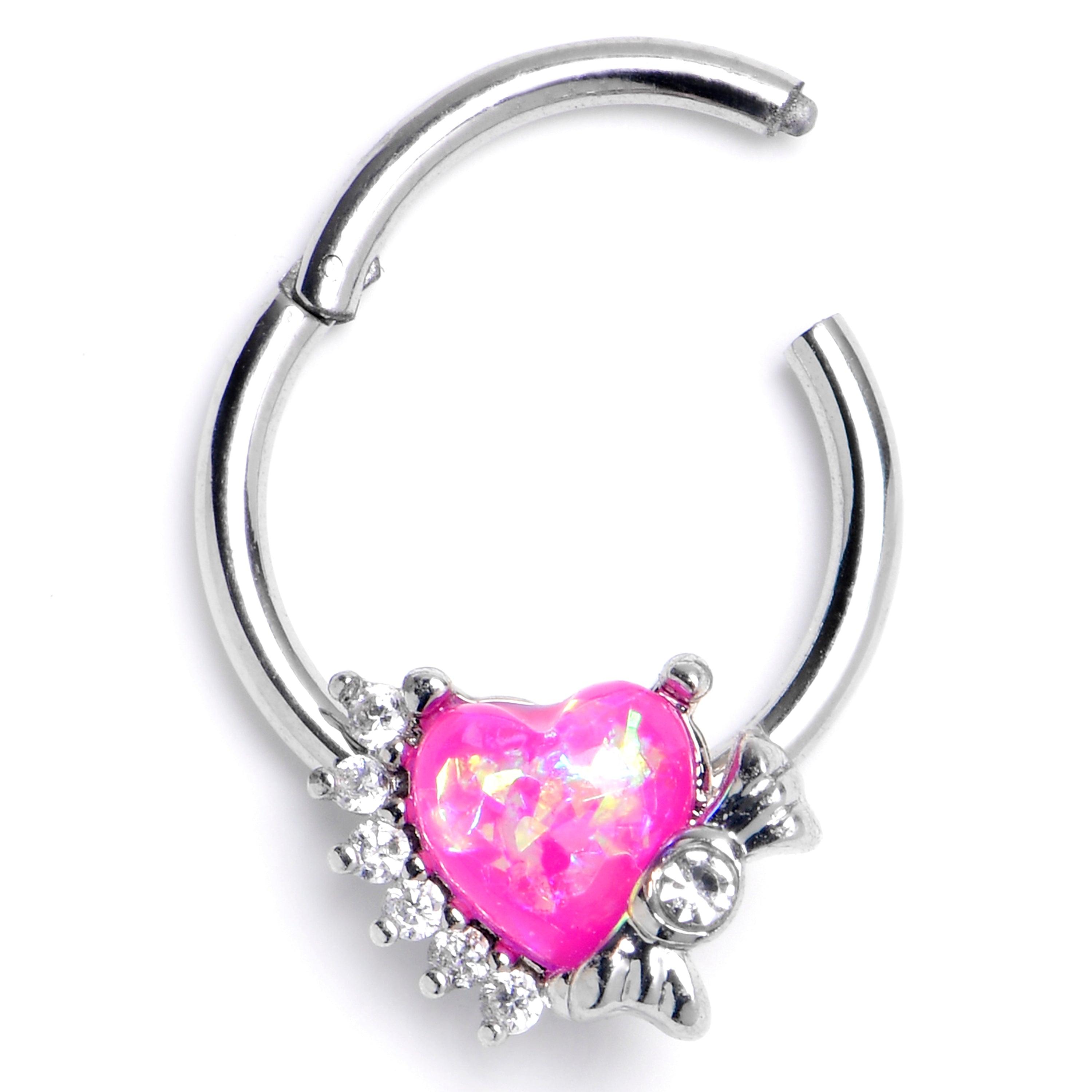 16 Gauge 3/8 Pink Faux Opal Sunny Heart Hinged Segment Ring