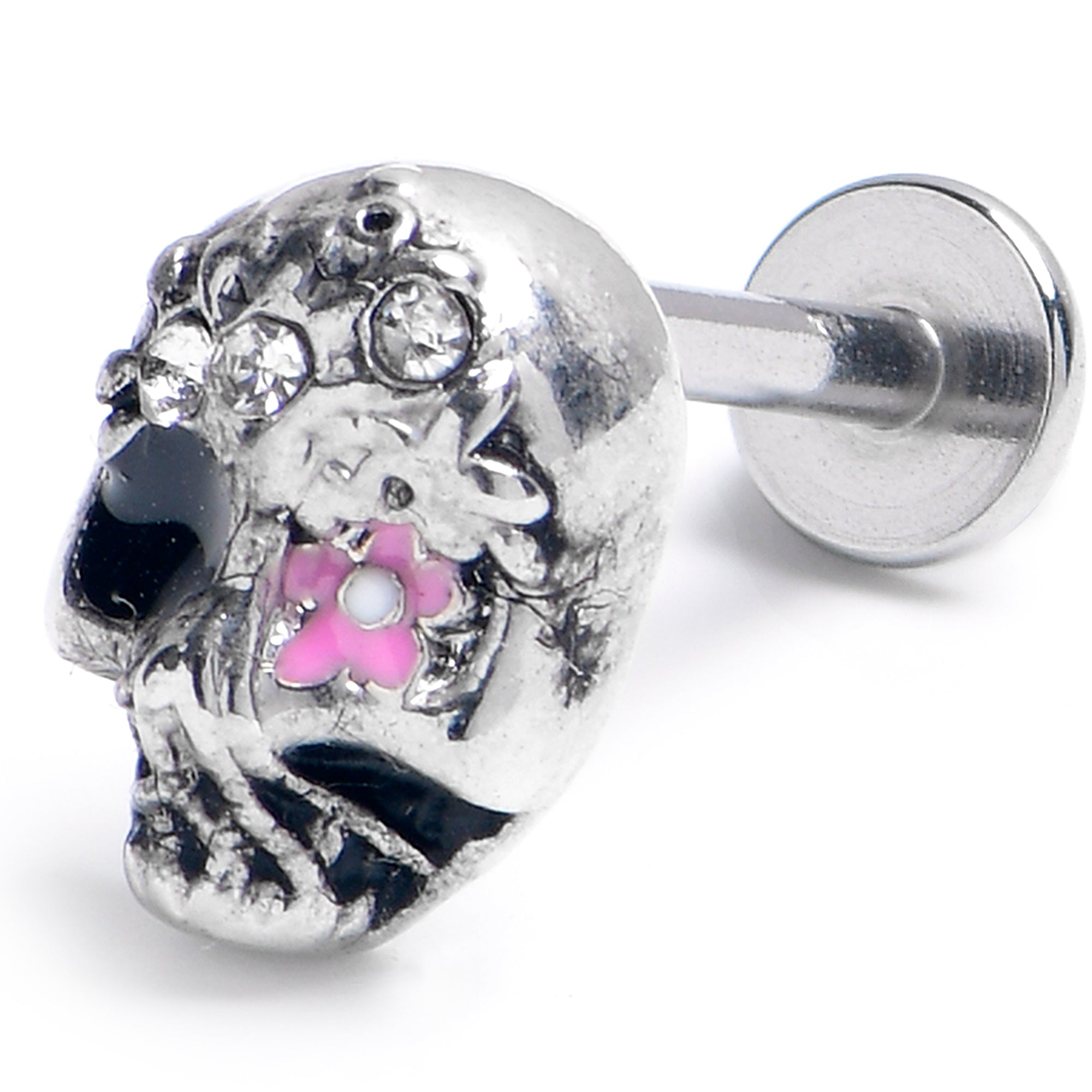 16 Gauge 5/16 Clear Gem Stylish Skull Labret Monroe Tragus