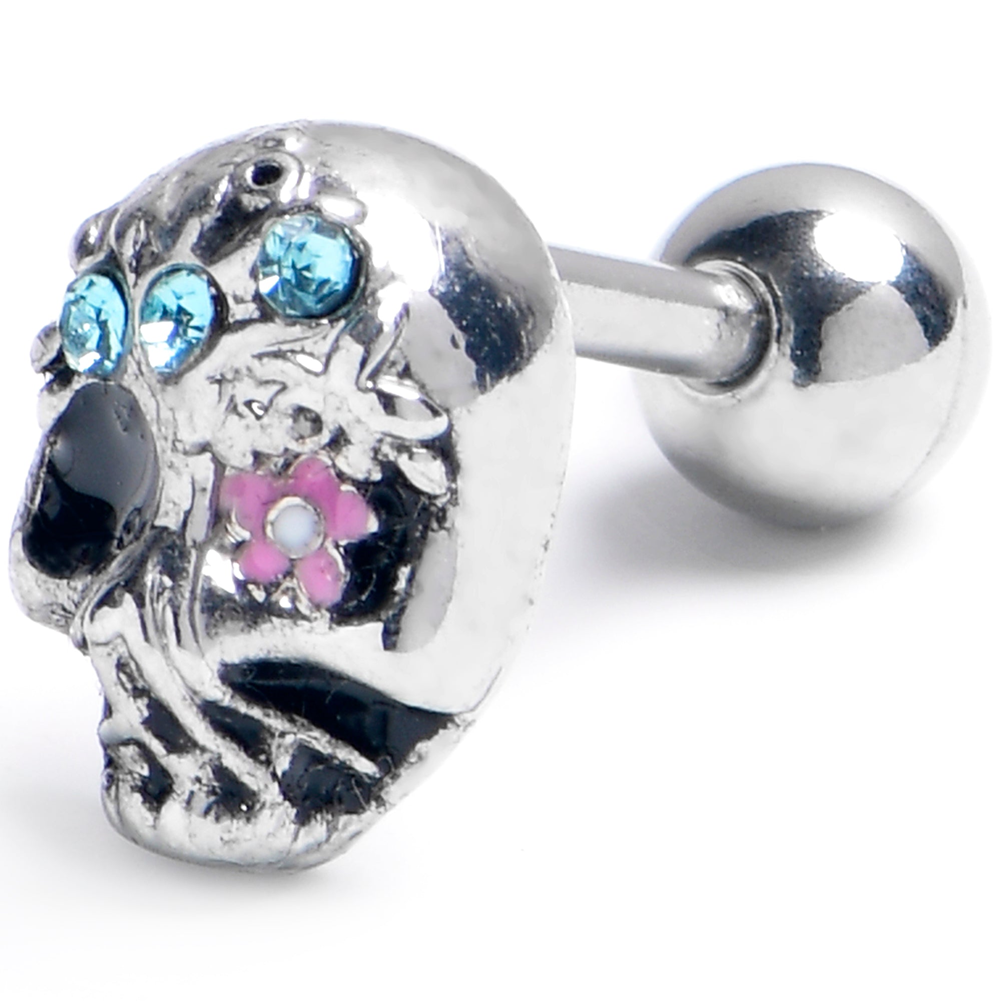 16 Gauge 1/4 Blue Gem Stylish Skull Halloween Cartilage Tragus Earring