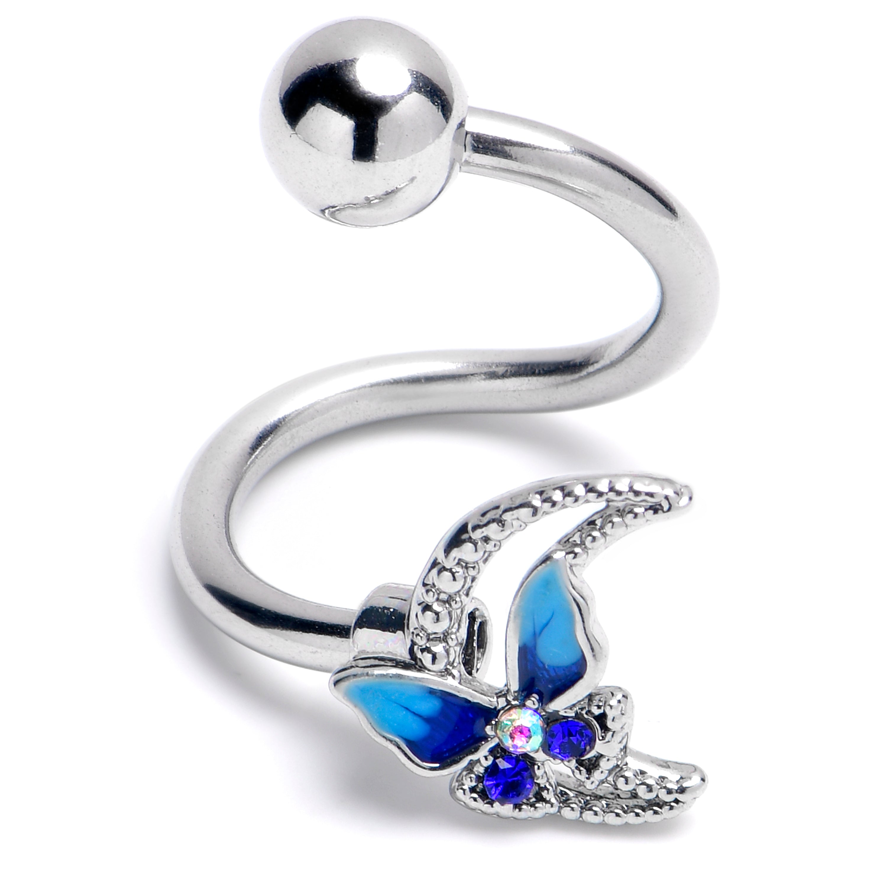 Aurora Gem Butterfly Blue Beauty Spiral Twister Belly Ring