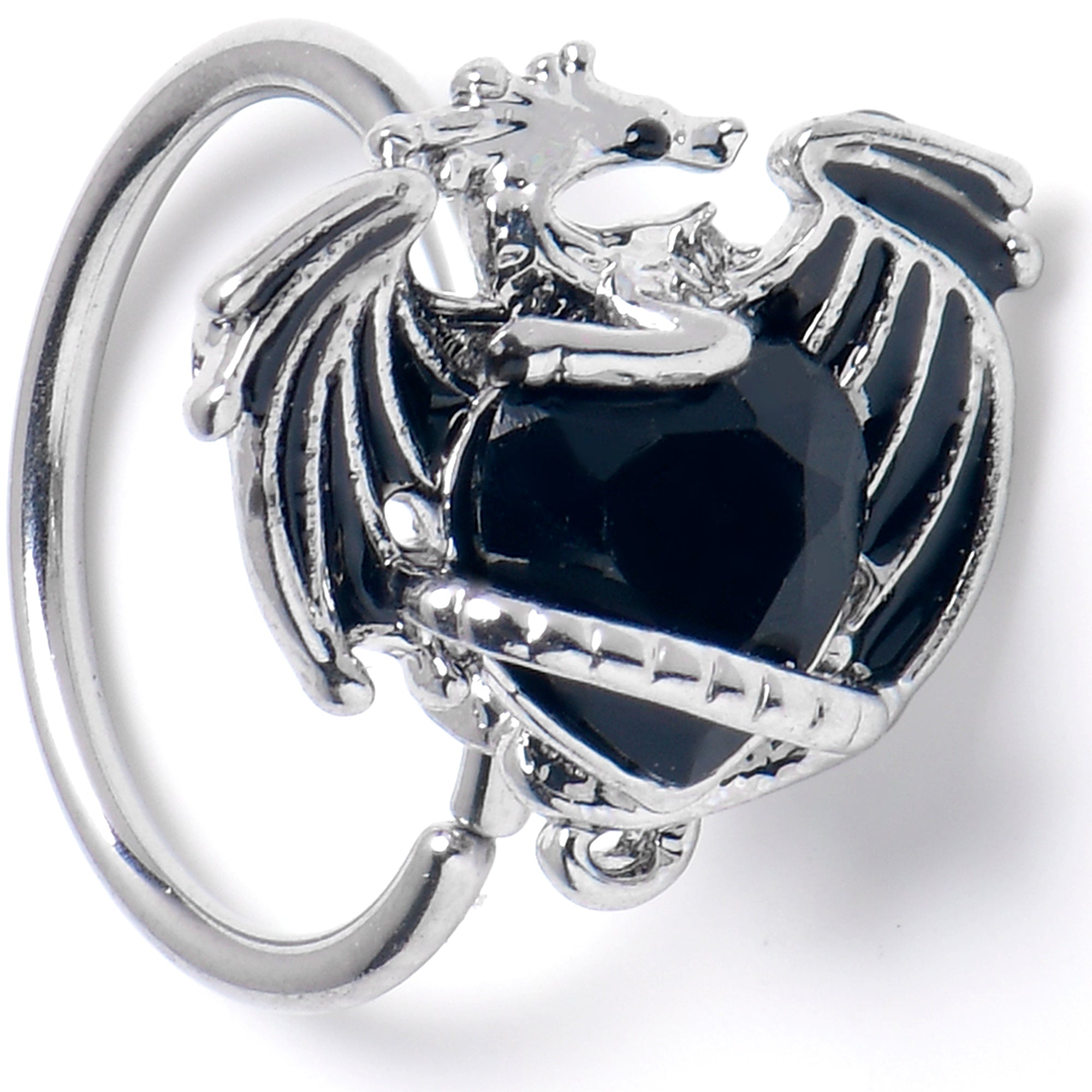 20 Gauge 5/16 Black CZ Gem Heart ofDragon Nose Hoop