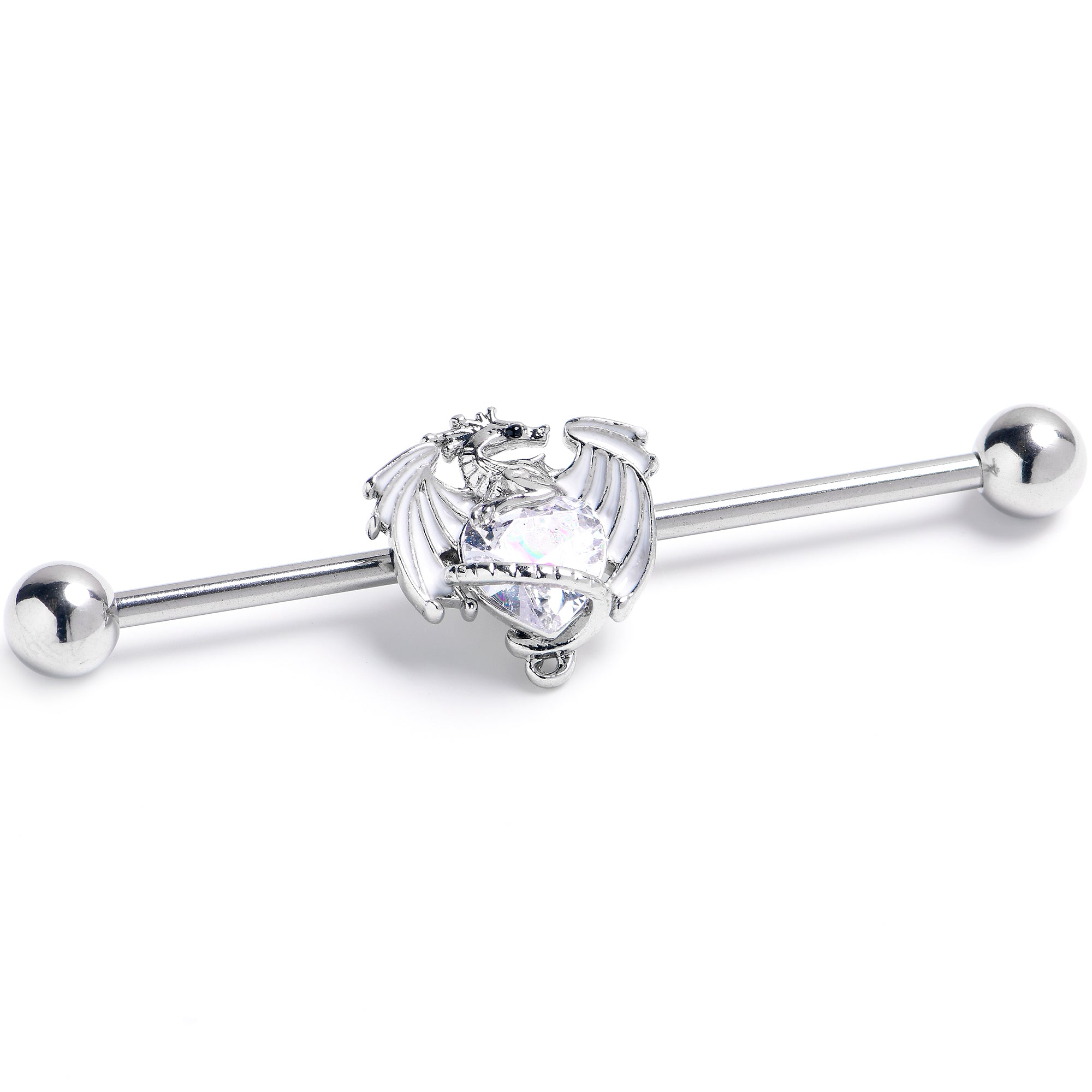 14 Gauge Clear Gem Heart ofDragon Industrial Barbell 38mm