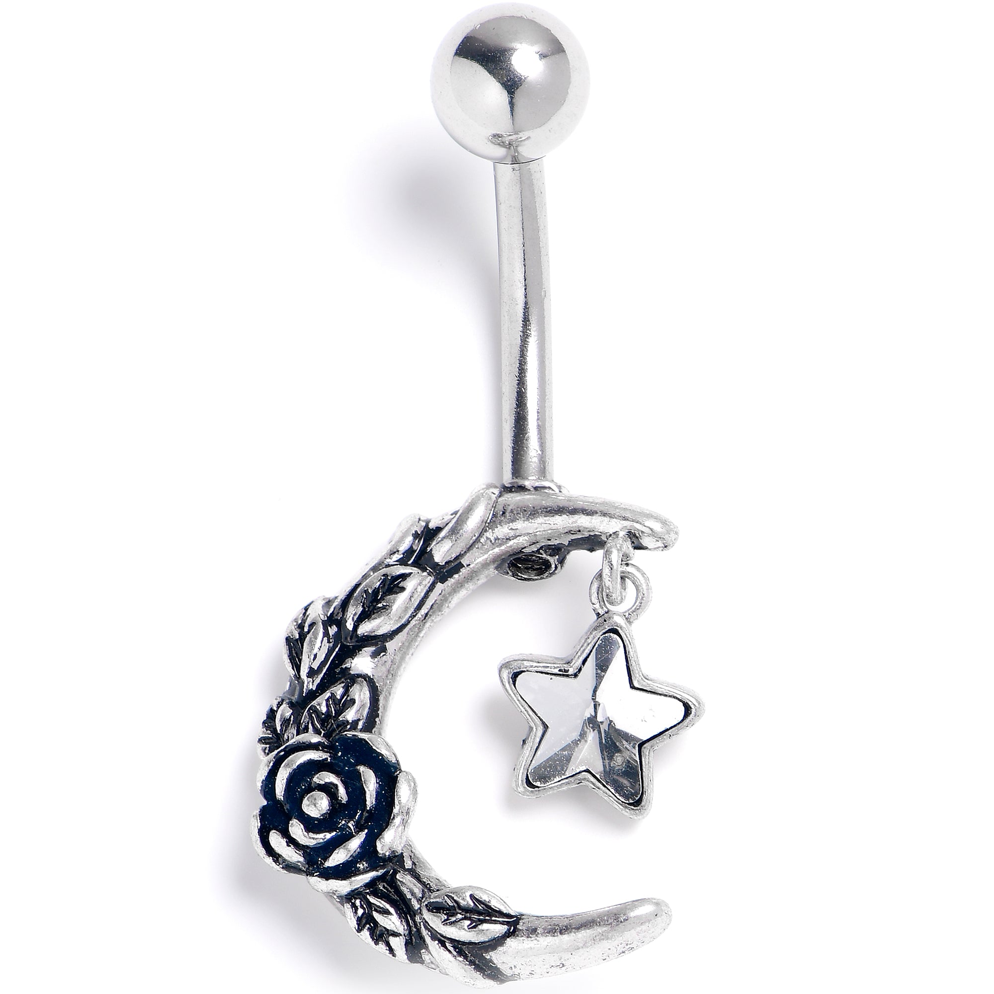 Clear Gem Ornate Moon Star Belly Ring