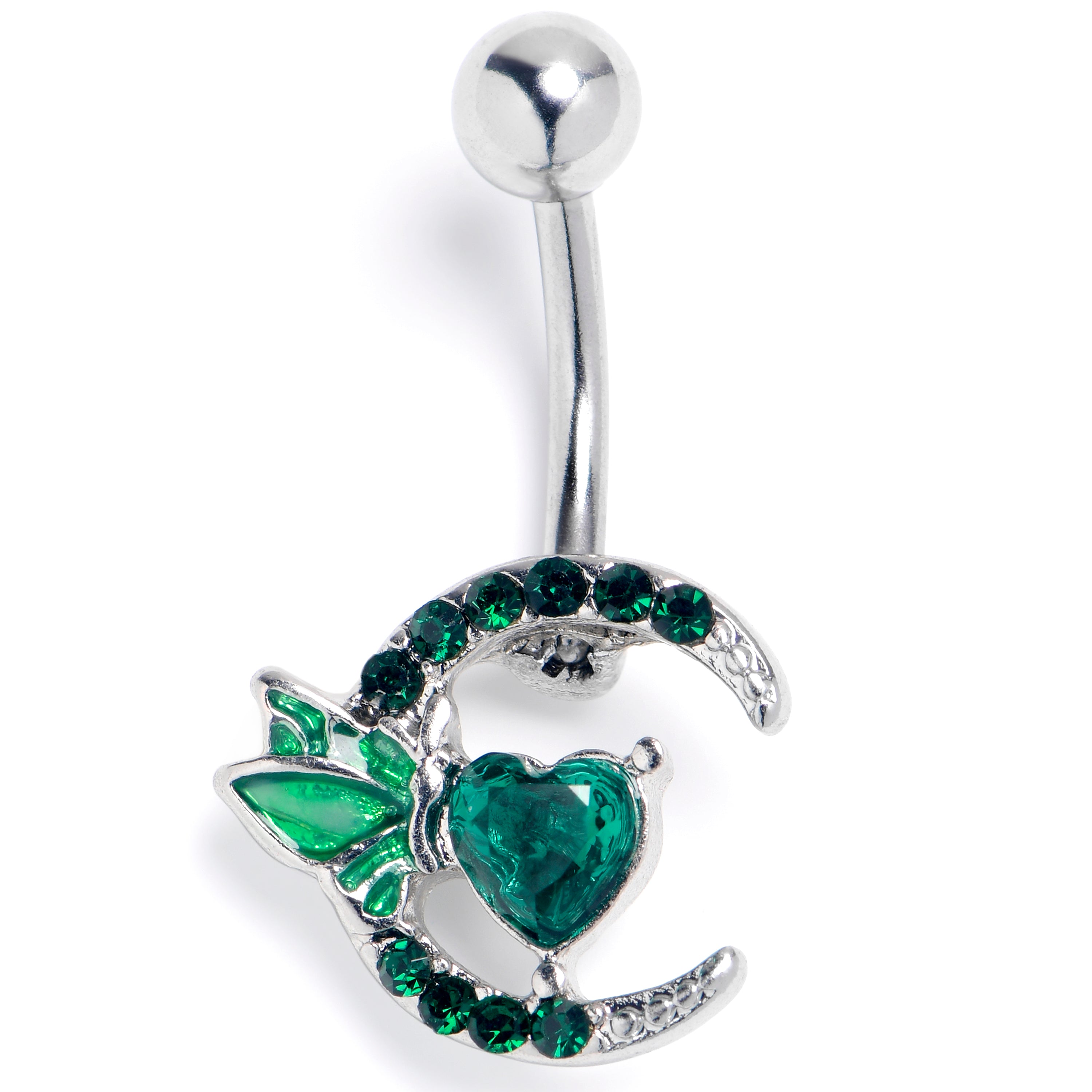 Green Gem Butterfly Moon Heart Belly Ring