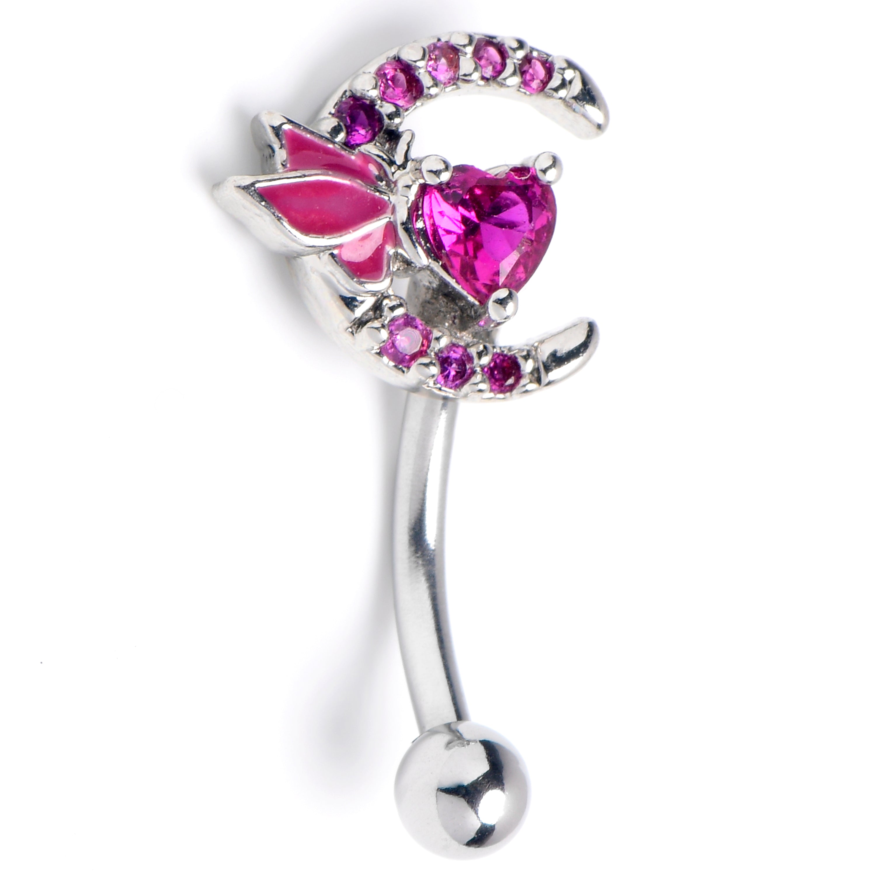 16 Gauge 5/16 Pink Gem Butterfly Moon Heart Curved Eyebrow Ring