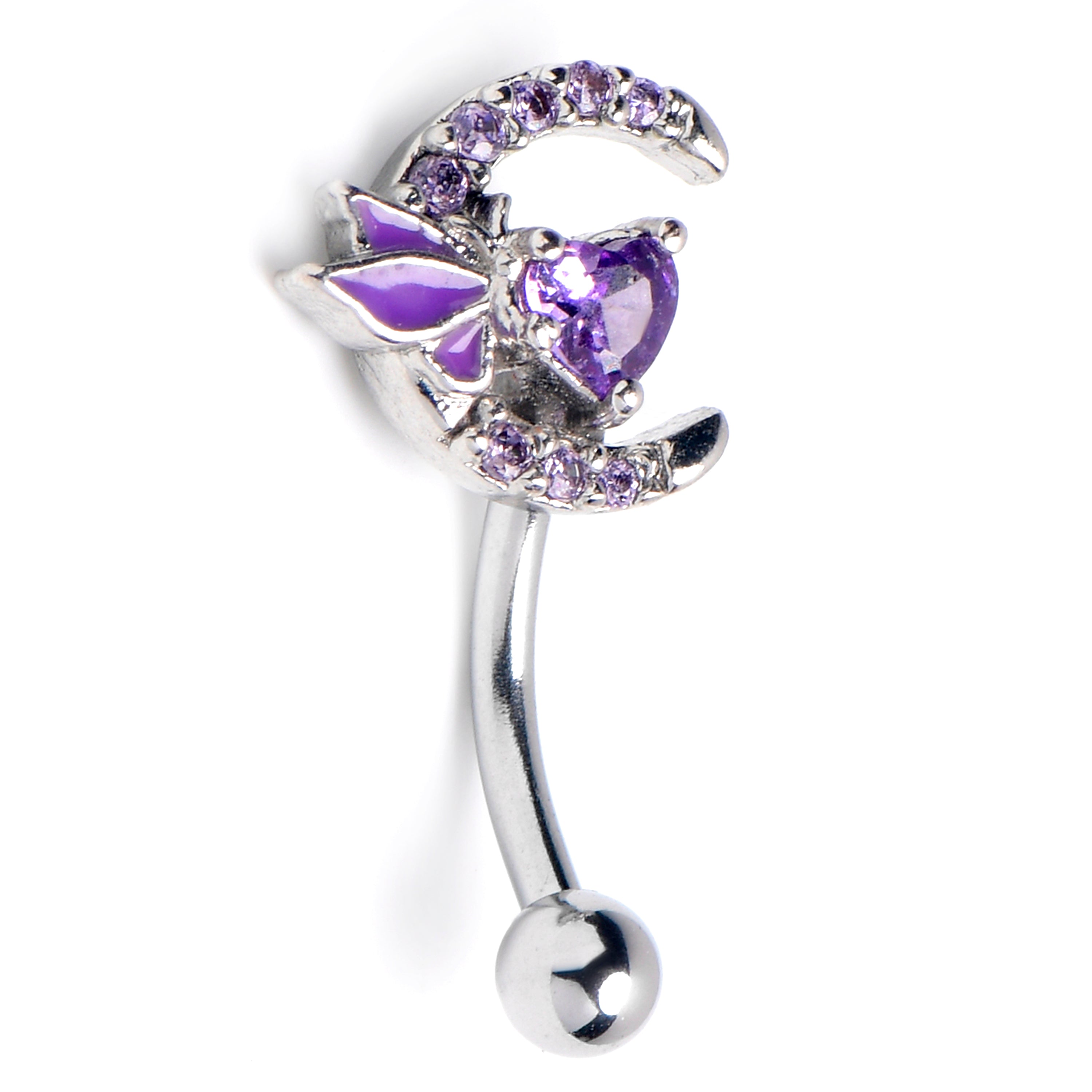 16 Gauge 5/16 Purple Gem Butterfly Moon Heart Curved Eyebrow Ring