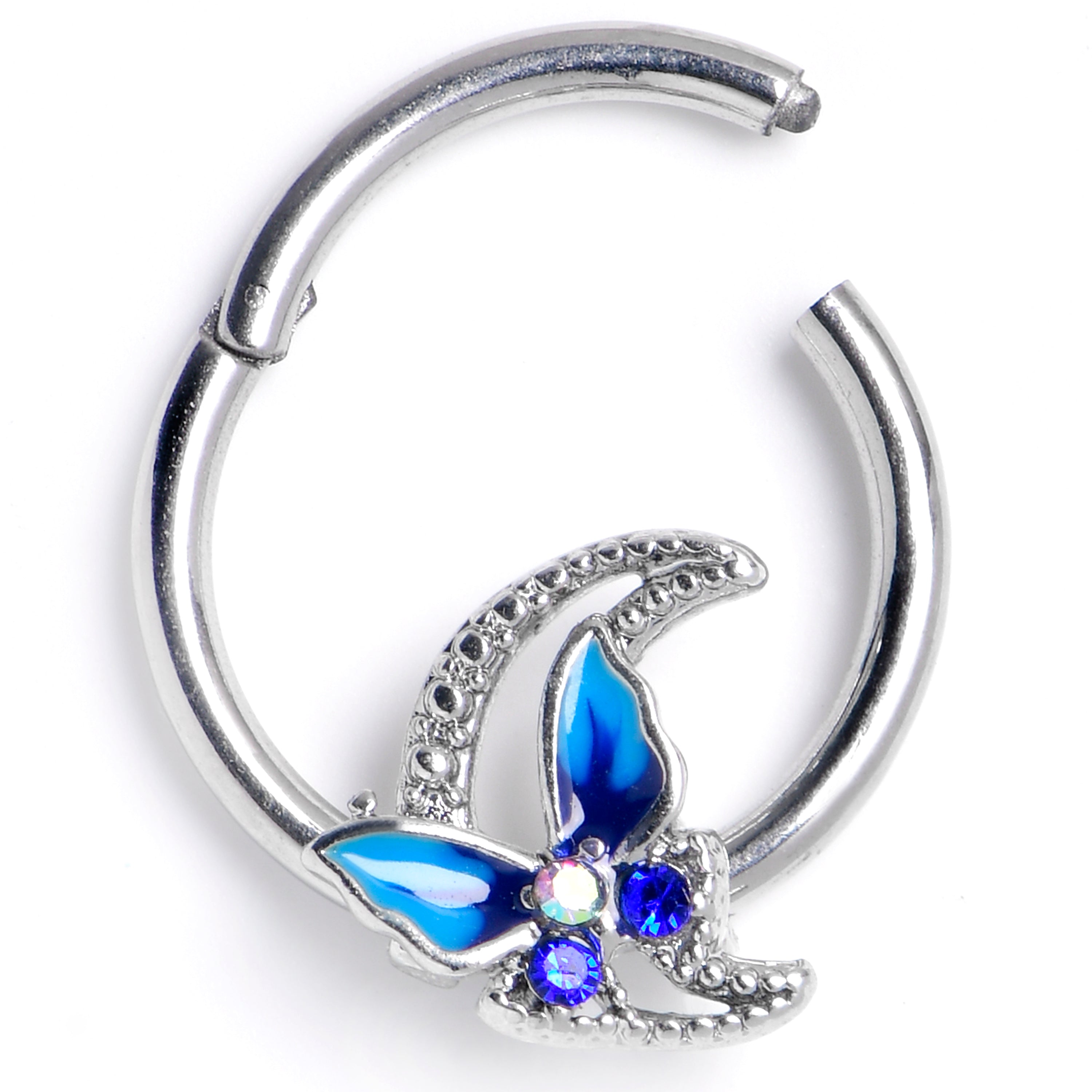 16 Gauge 3/8 Blue Gem Butterfly Blue Beauty Hinged Segment Ring