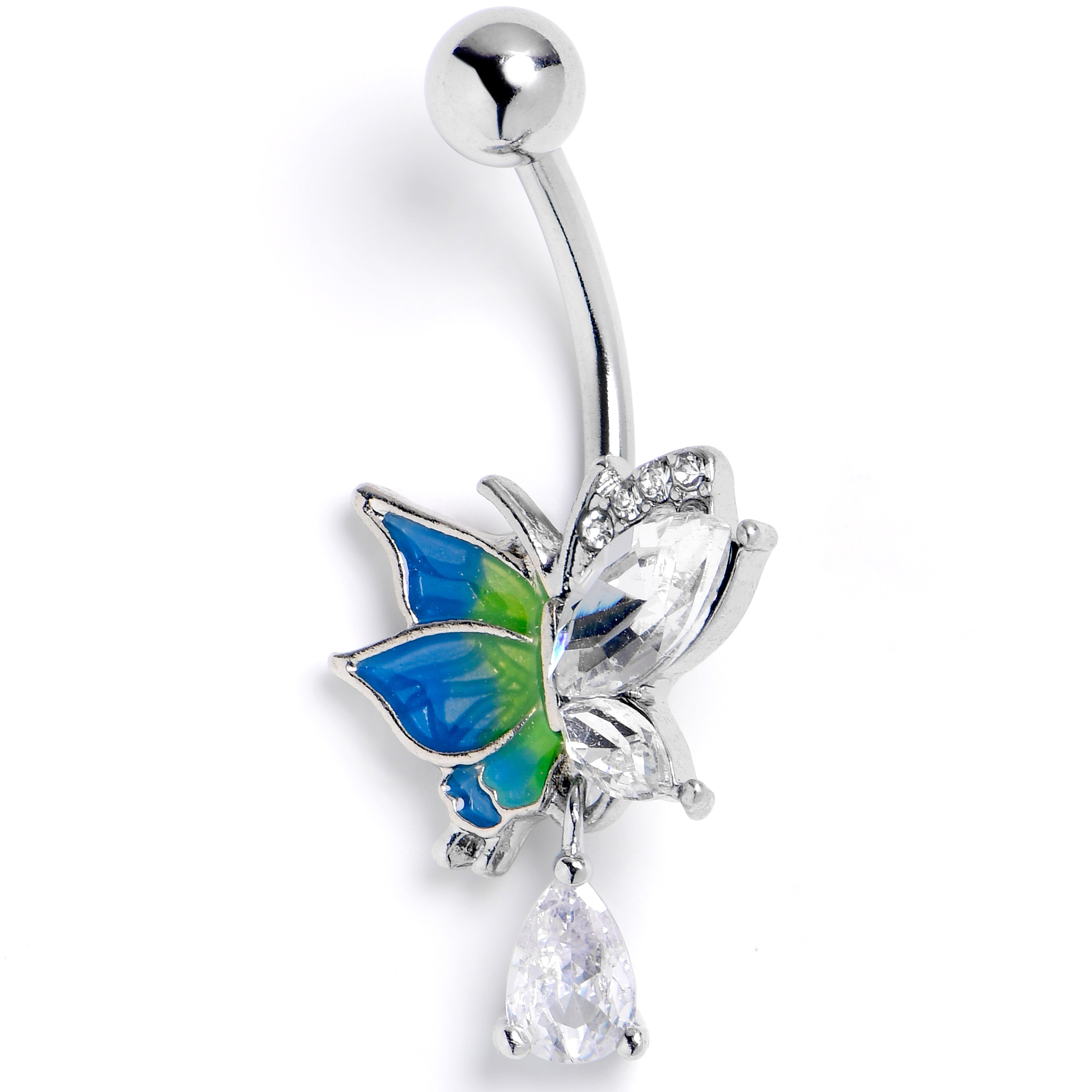 Clear CZ Gem Dazzling Beauty Butterfly Dangle Belly Ring