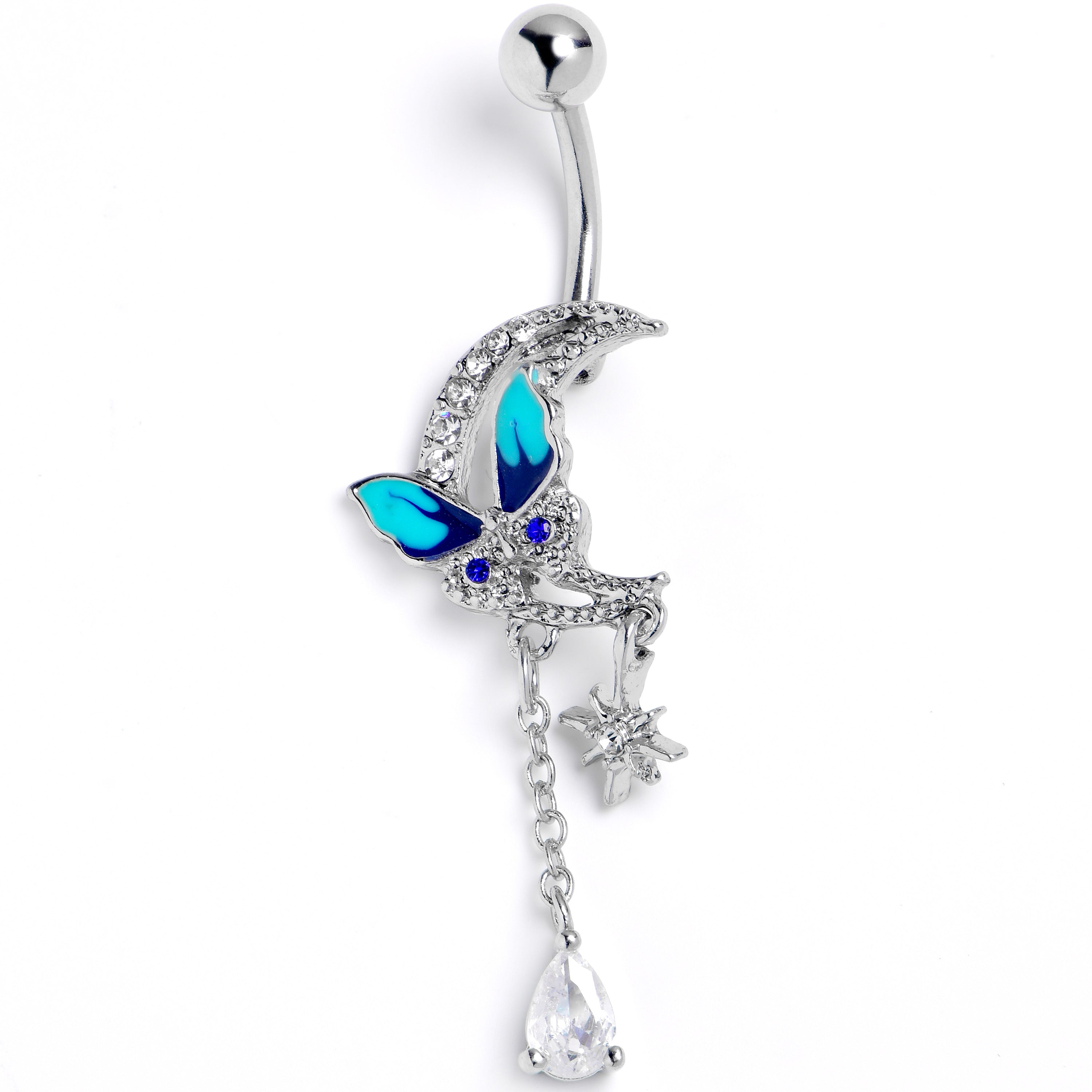 Clear Gem Butterfly Blue Beauty Dangle Belly Ring