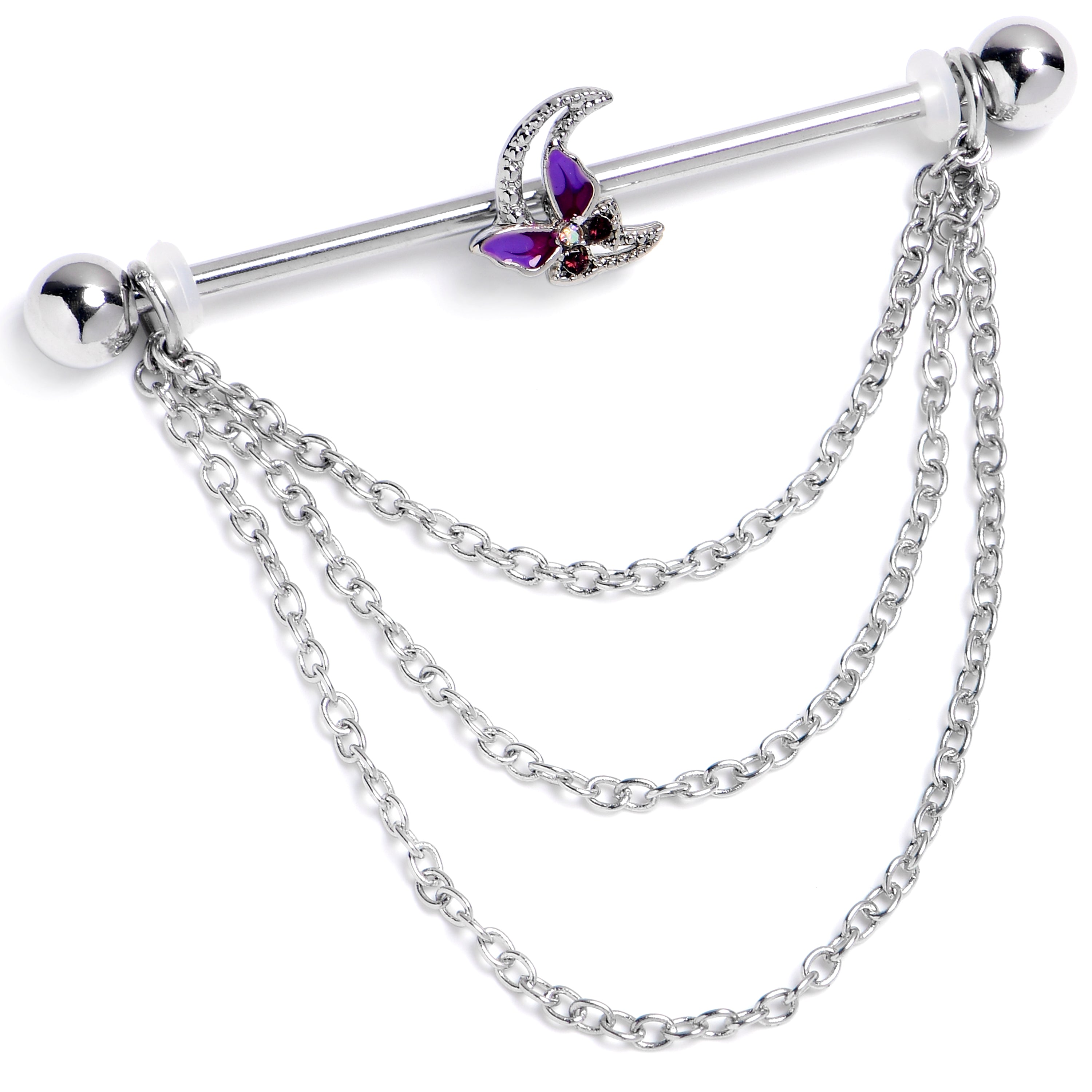 14 Gauge Aurora Gem Butterfly Purple Beauty Dangle Industrial Barbell 38mm