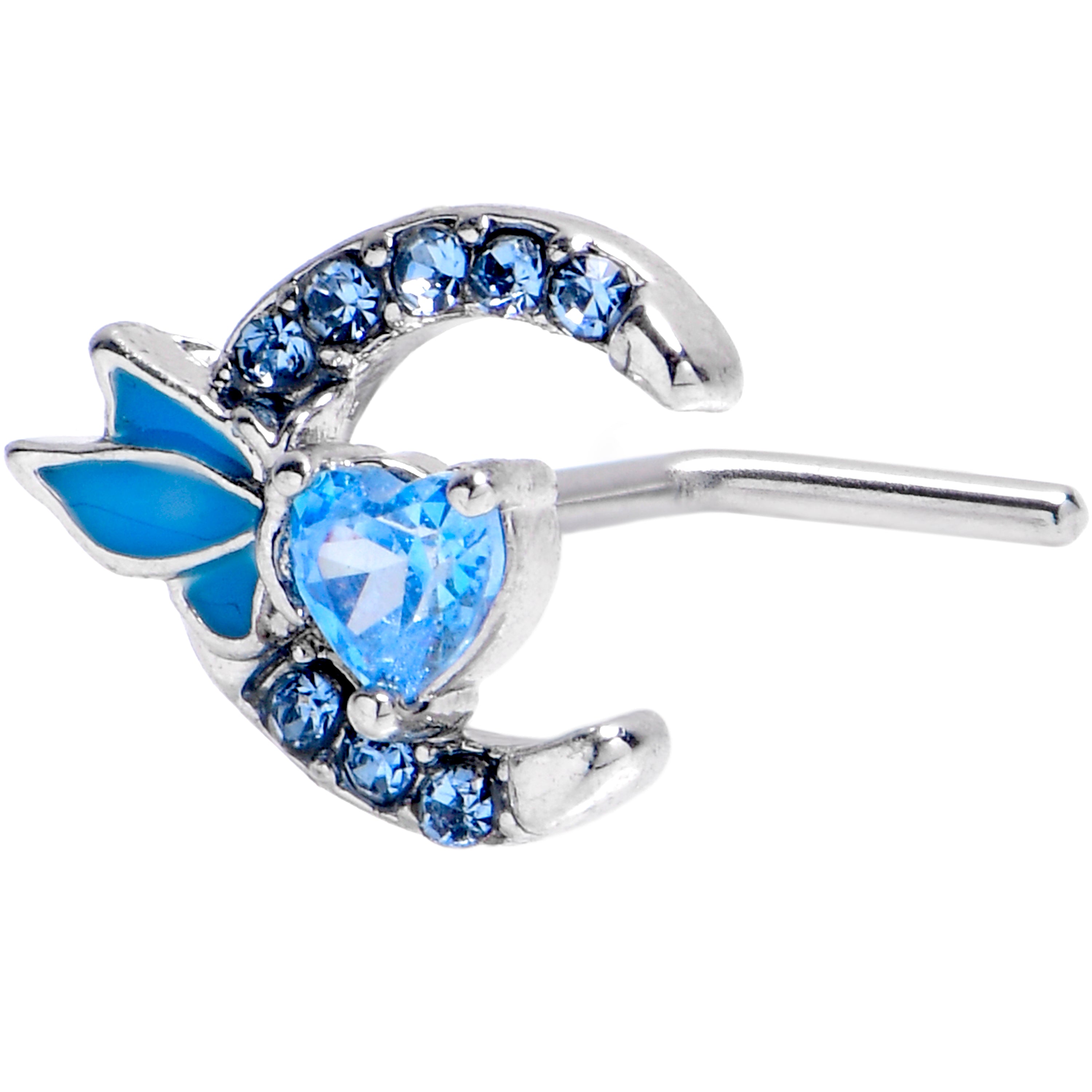 20 Gauge 7mm Blue Gem Butterfly Heart Moon L Shape Nose Ring