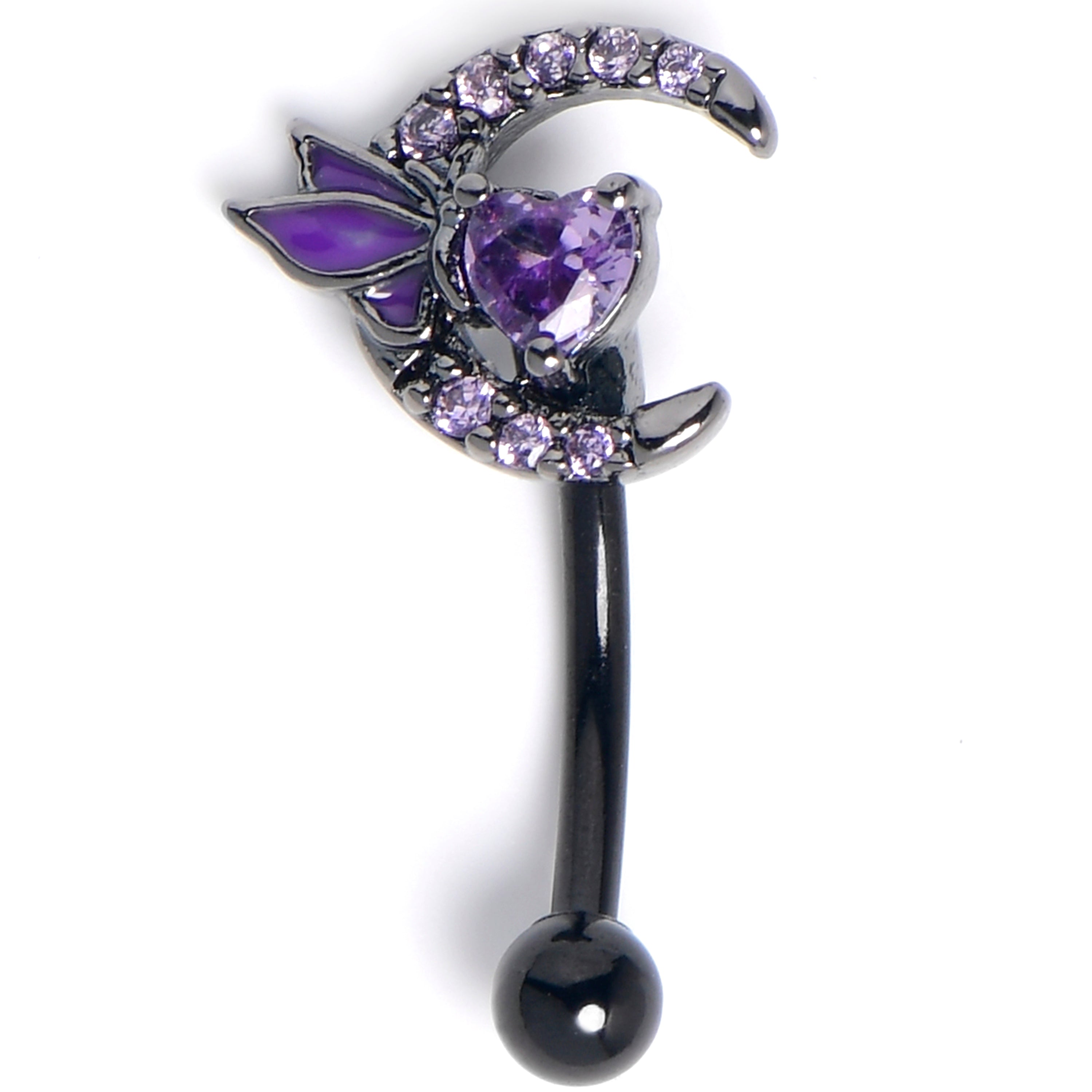 16 Gauge 5/16 Purple Gem Black Butterfly Heart Moon Curved Eyebrow Ring