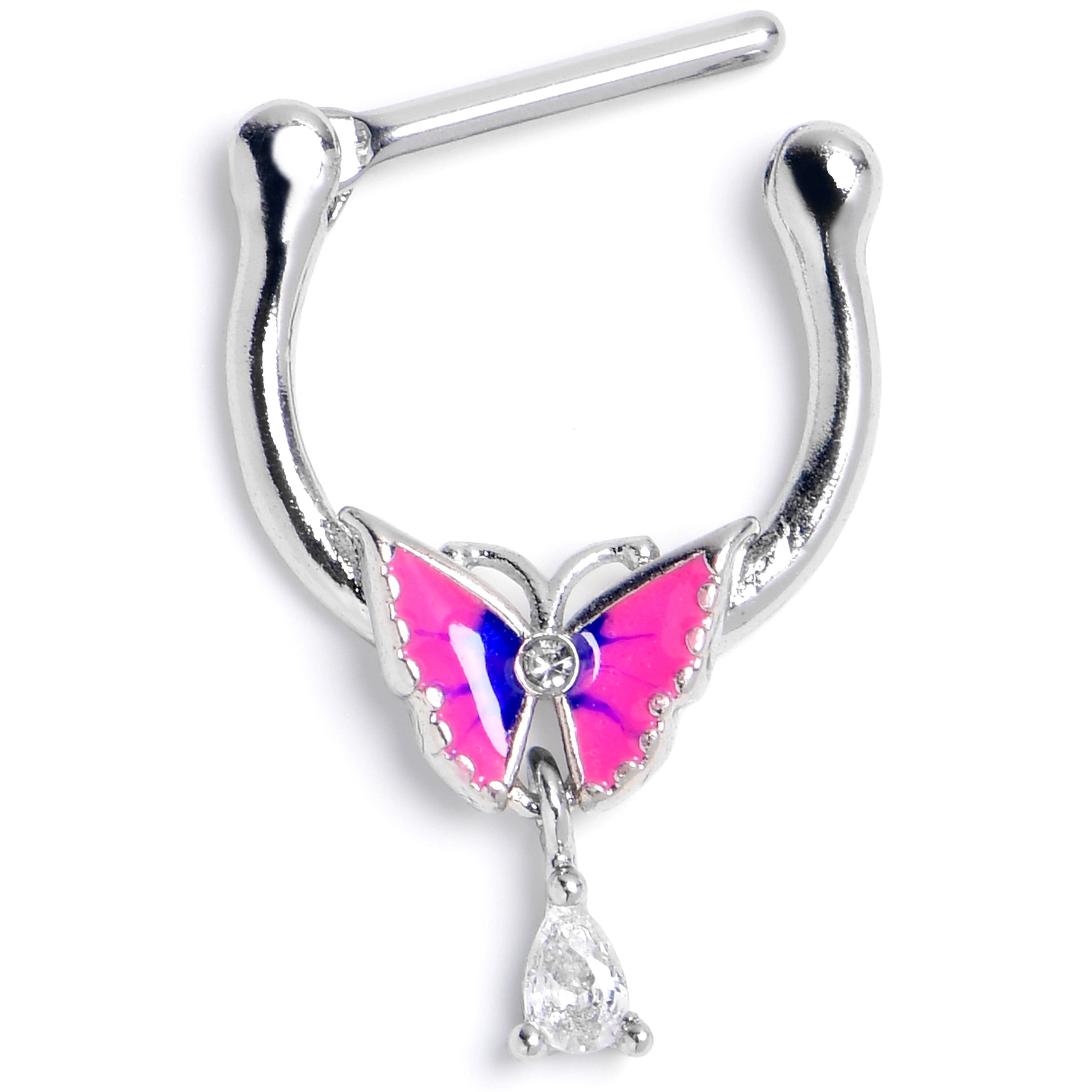 16 Gauge 5/16 Clear Gem Butterfly Pink Blue Cartilage Clicker