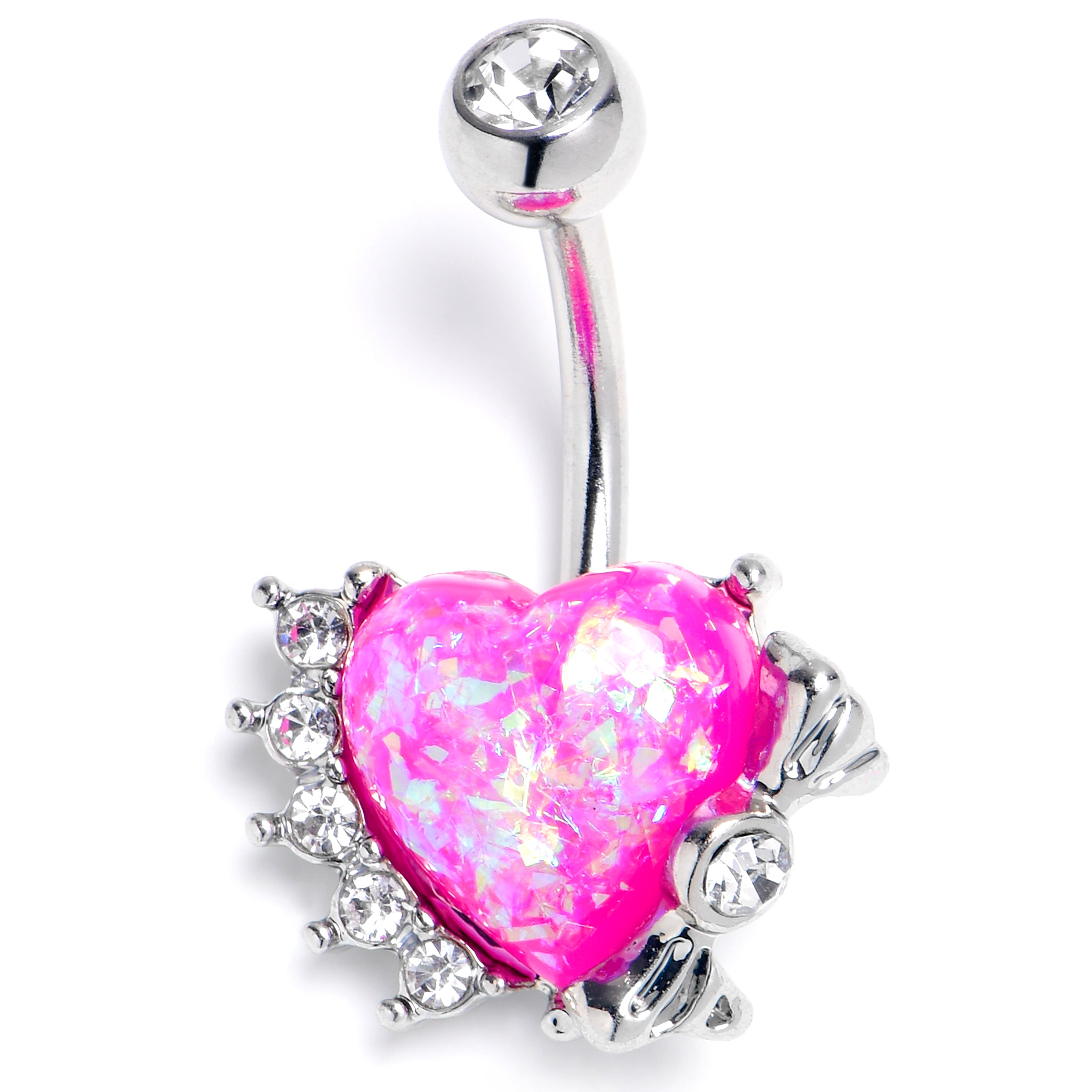 Pink Faux Opal Sunny Heart Belly Ring