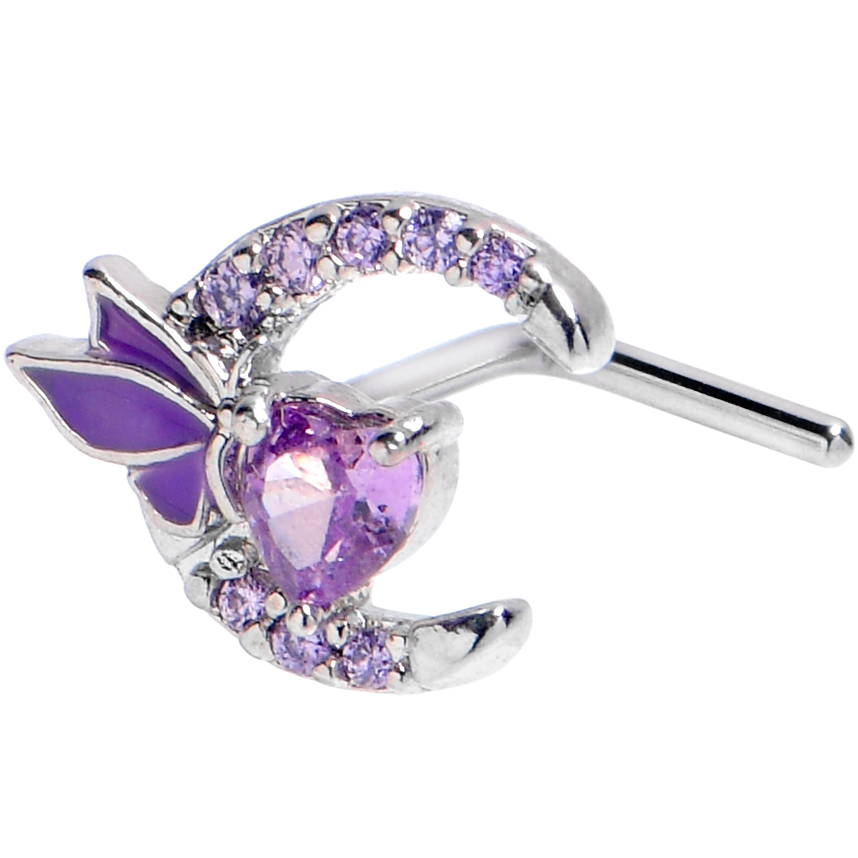 20 Gauge 7mm Purple Gem Butterfly Heart Moon L Shape Nose Ring