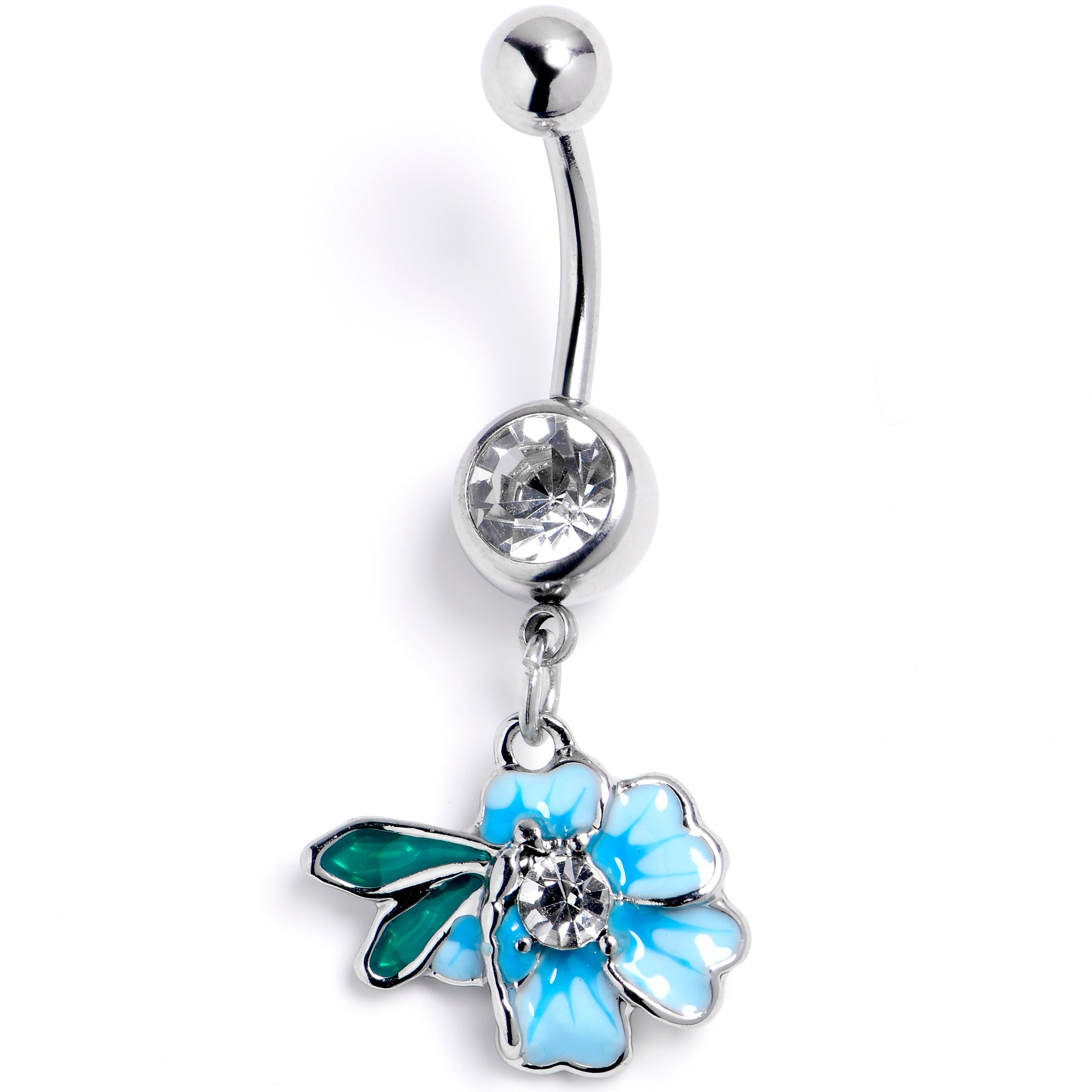 Clear Gem Faerie Flower Blue Dangle Belly Ring