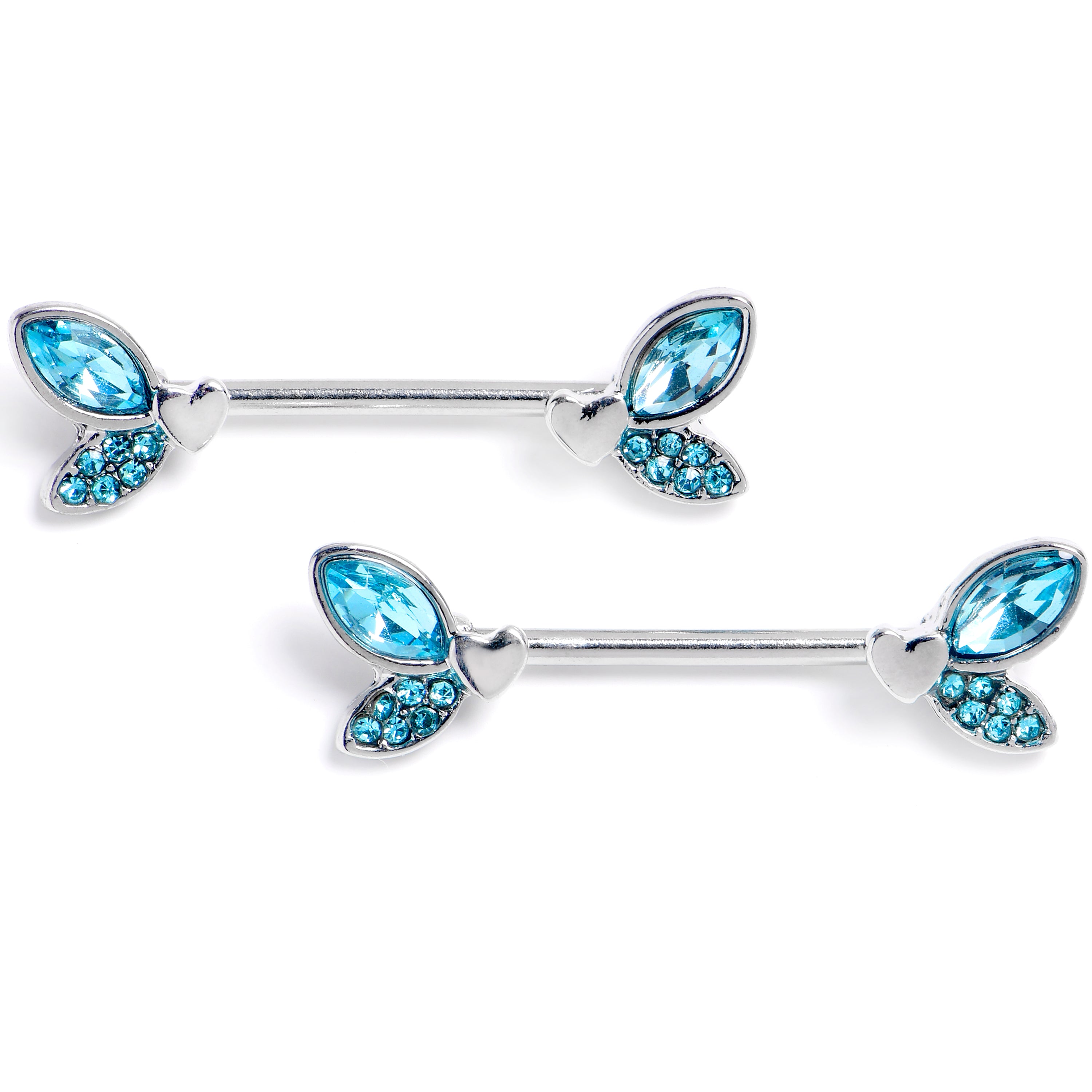 14 Gauge 9/16 Blue Gem Butterfly Lover Barbell Nipple Ring Set