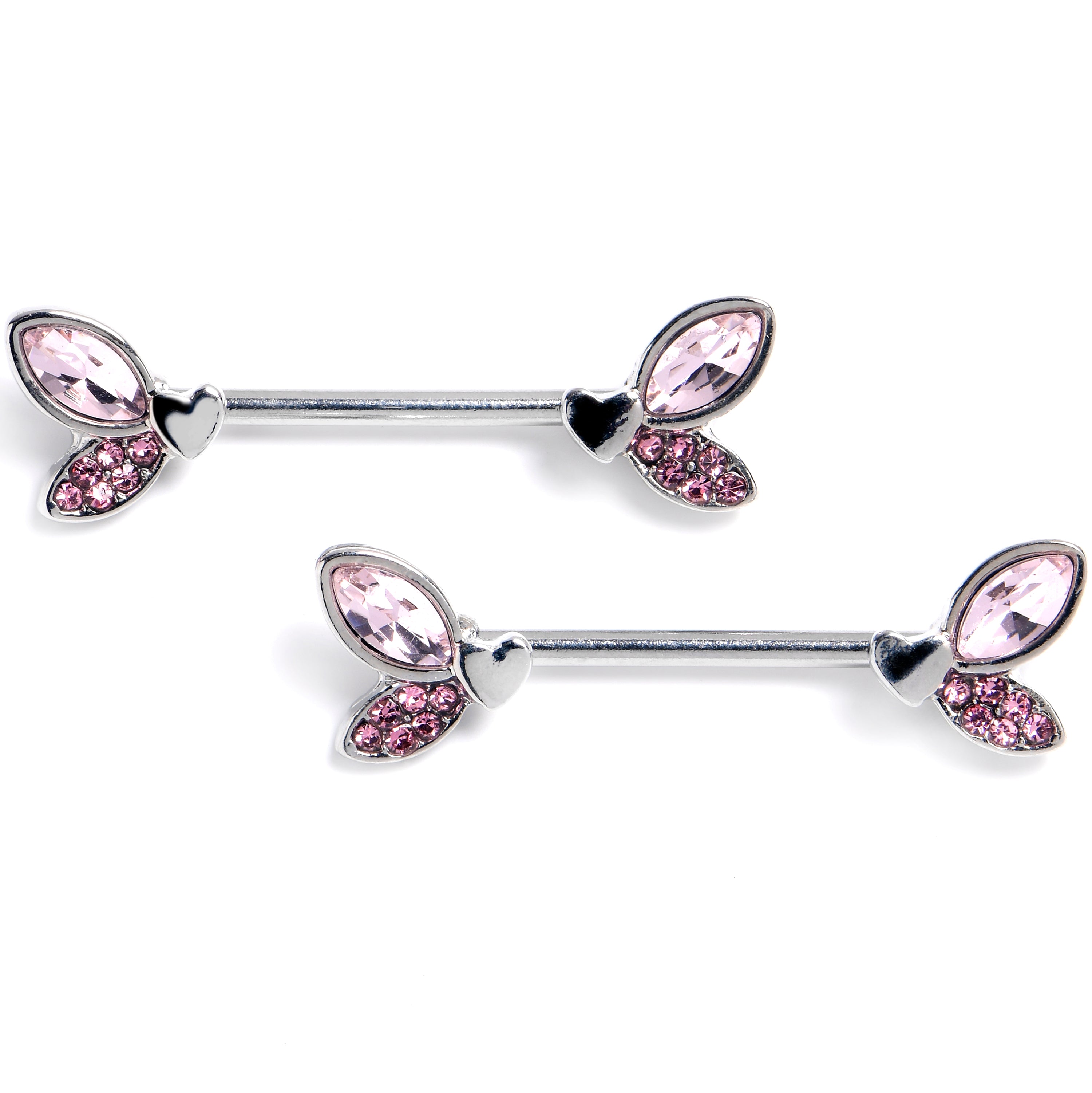 14 Gauge 9/16 Pink Gem Butterfly Lover Barbell Nipple Ring Set