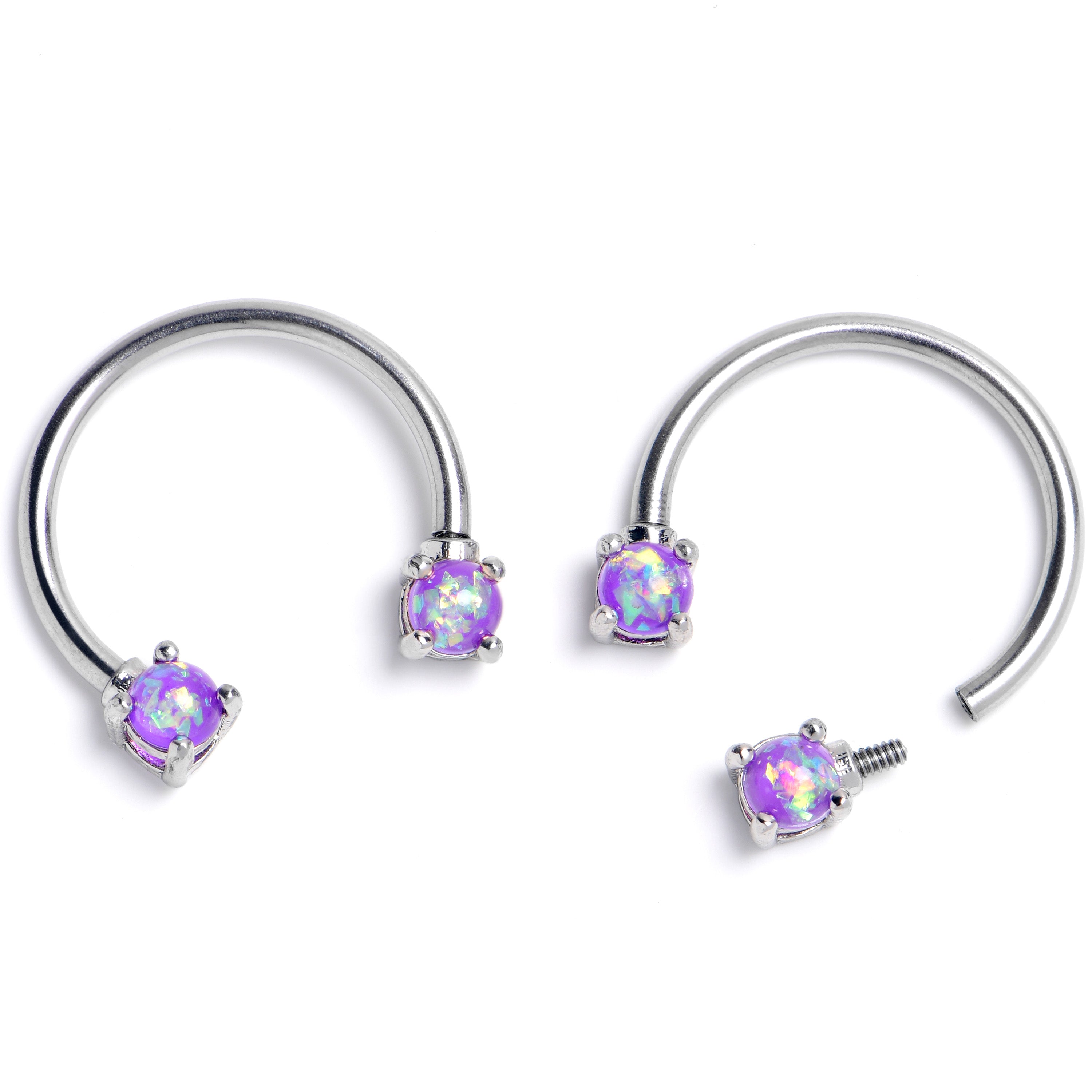 16 Gauge 3/8 Purple Faux Opal Internally Threaded Horseshoe Nipple Ring Set