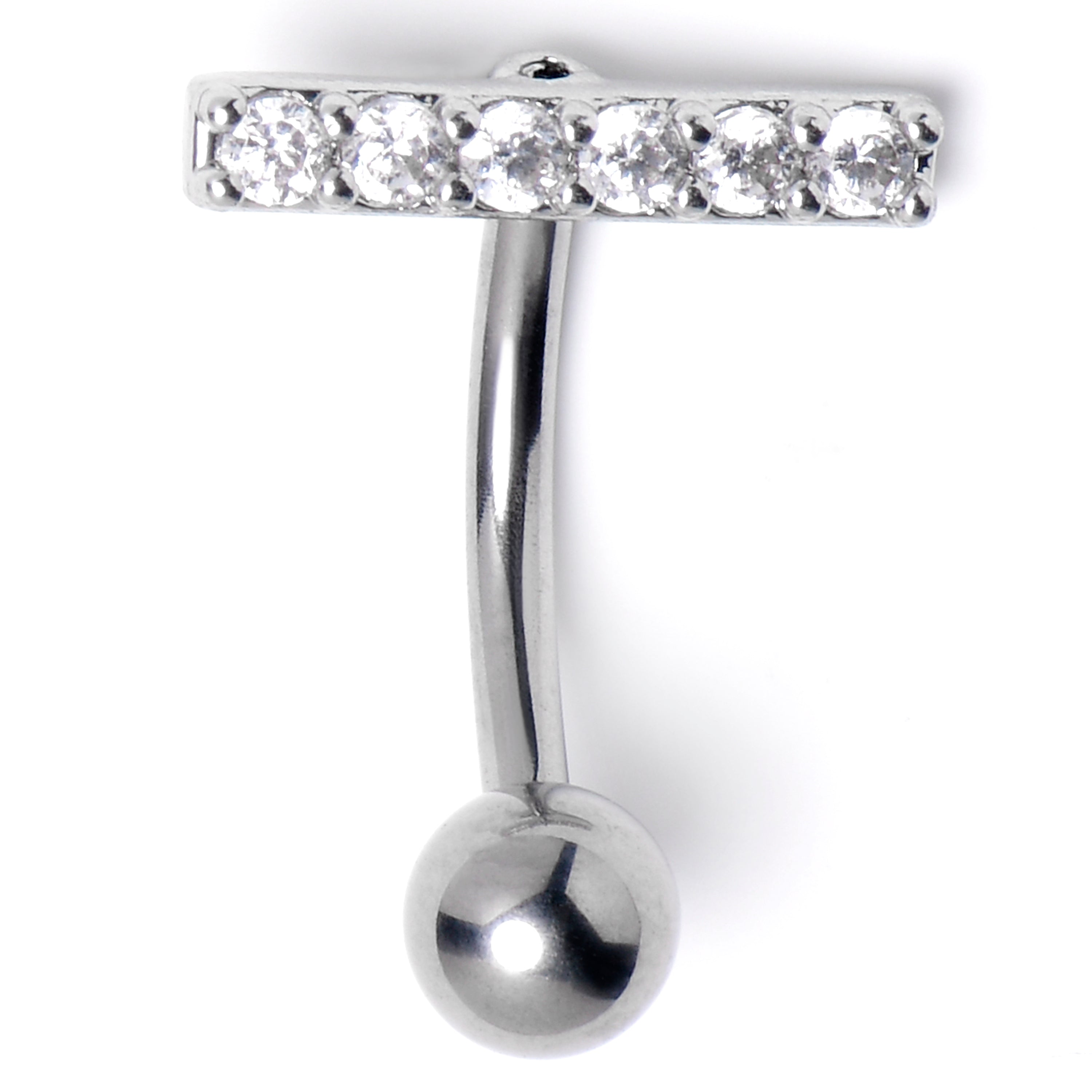 Clear CZ Gem Luxe Bar Belly Ring