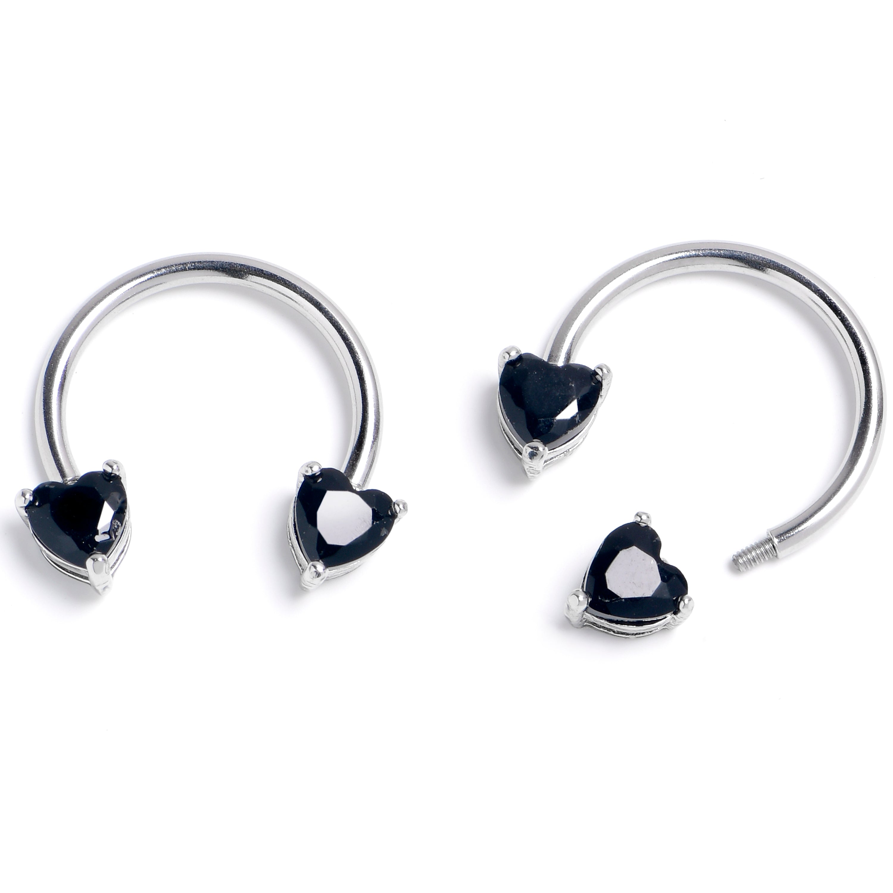 14 Gauge 9/16 Black CZ Gem Heart Internally Threaded Horseshoe Set