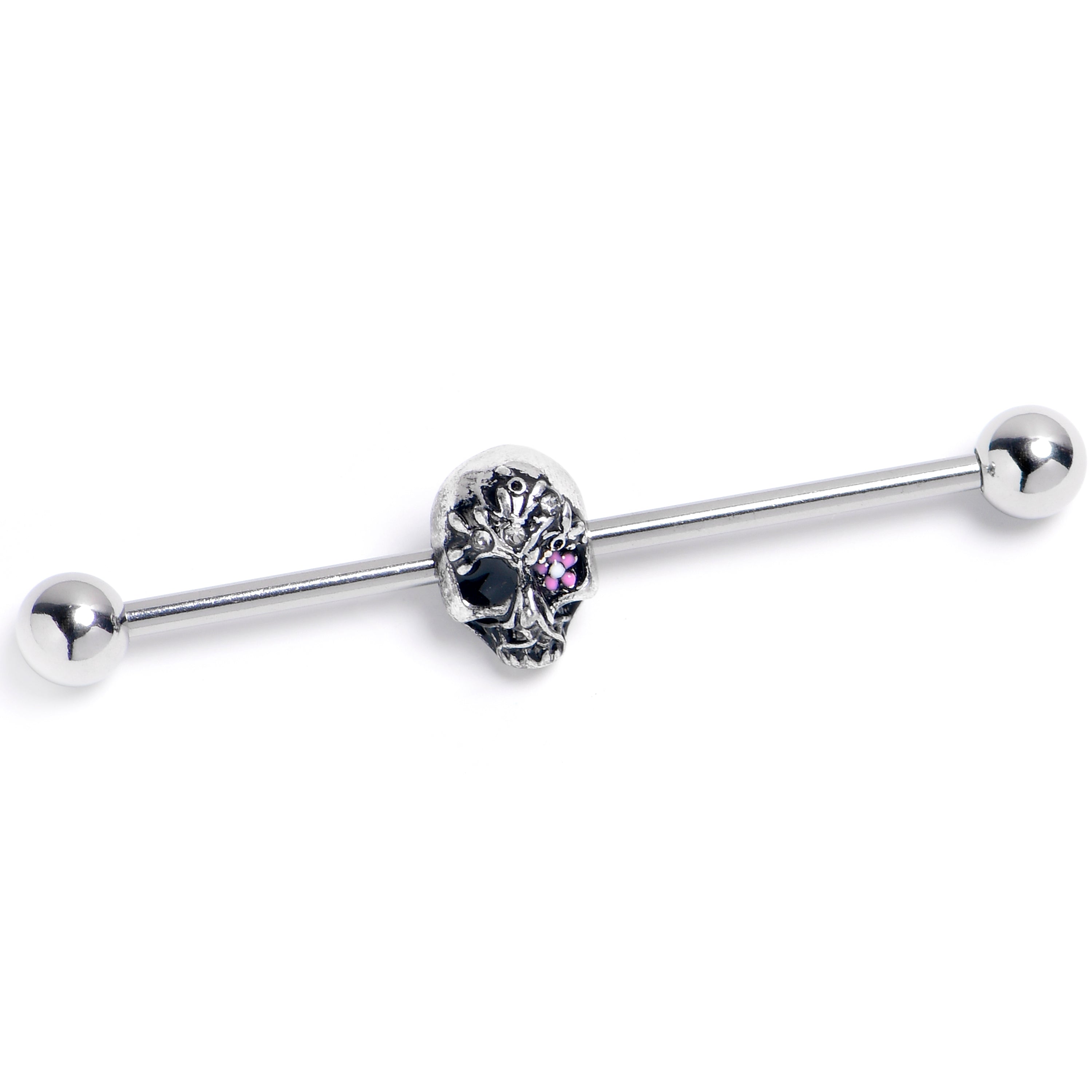 14 Gauge Clear Gem Stylish Skull Halloween Industrial Barbell 38mm