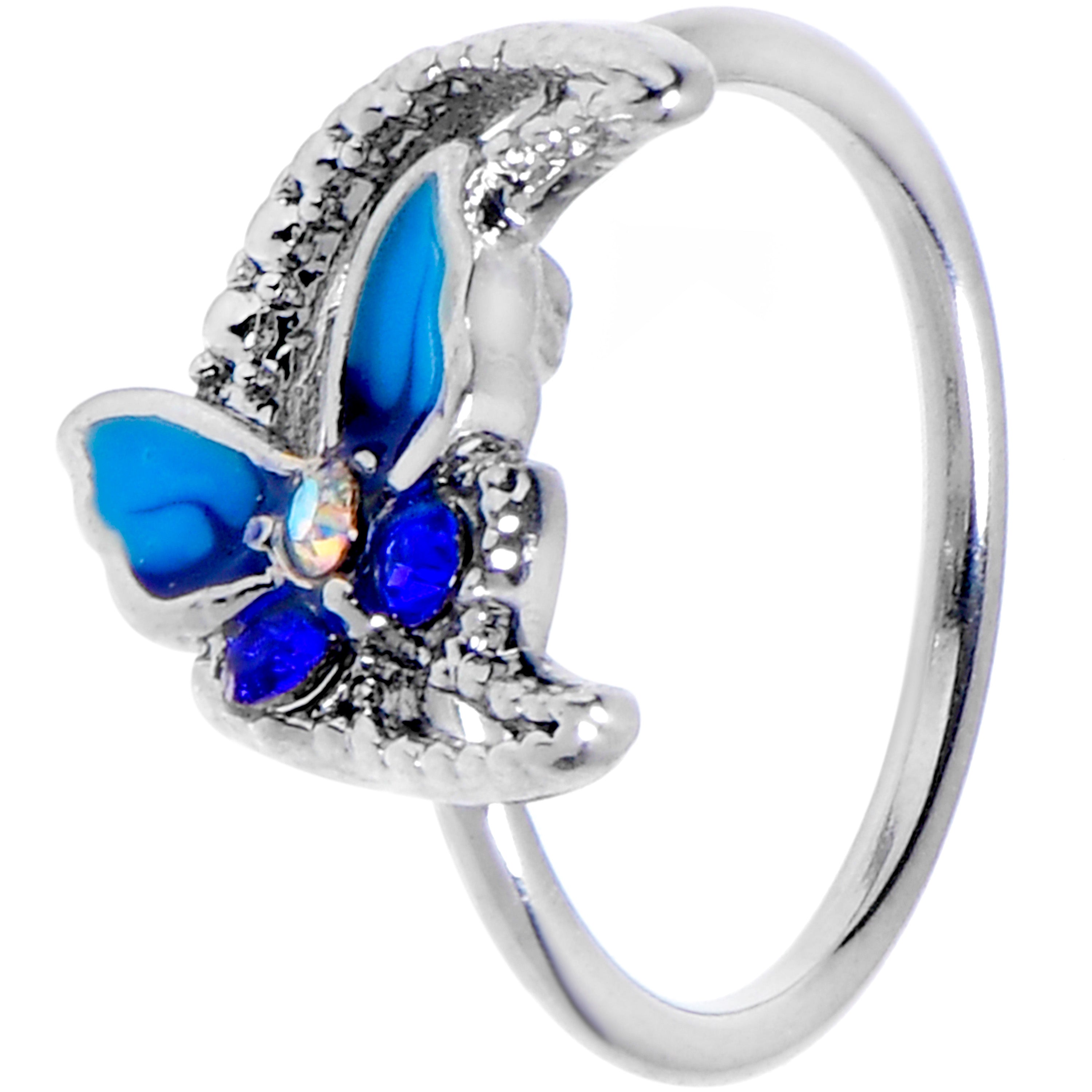 20 Gauge 5/1/6 Aurora Gem Butterfly Blue Beauty Nose Hoop