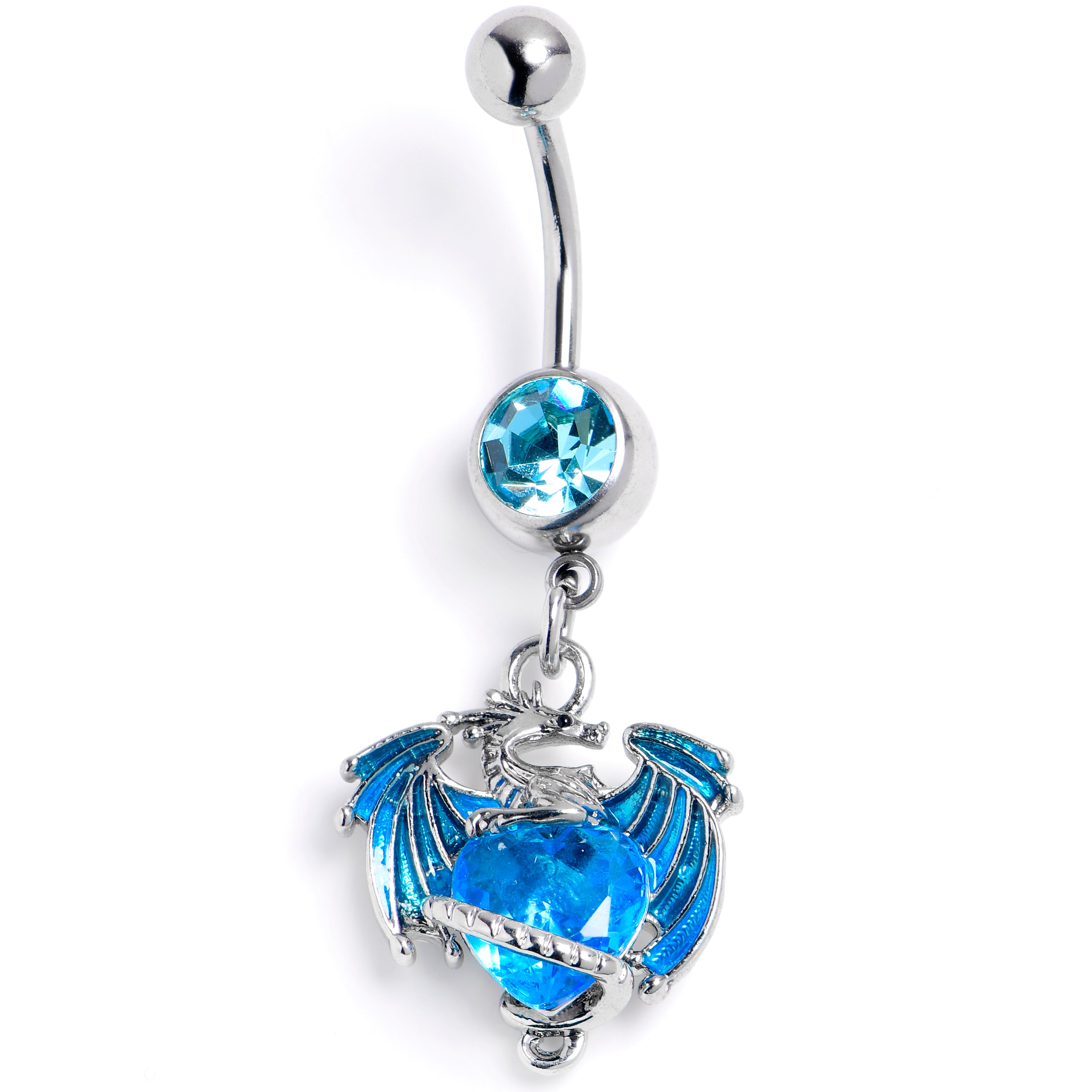 Blue Gem Heart of Dragon Dangle Belly Ring