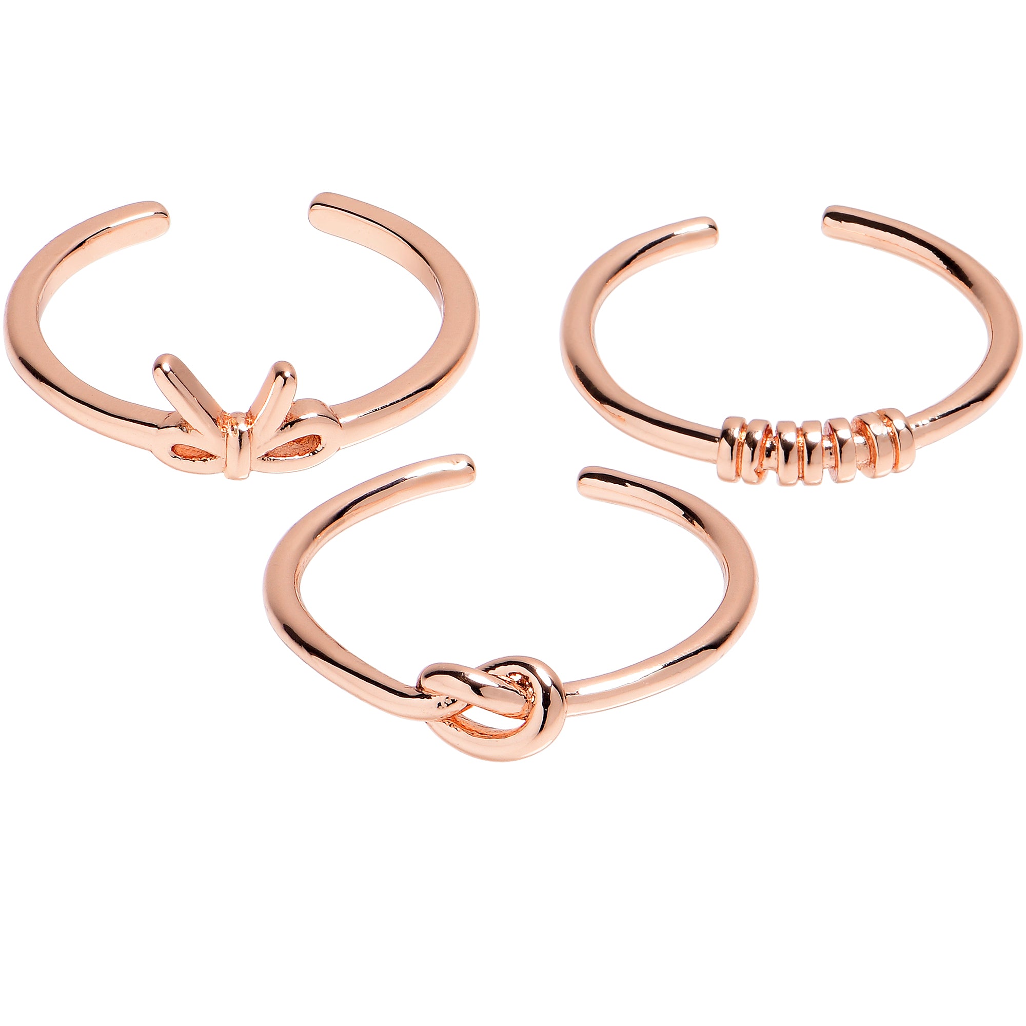 Knot Bow Rosy Adjustable Toe Ring Set of 3