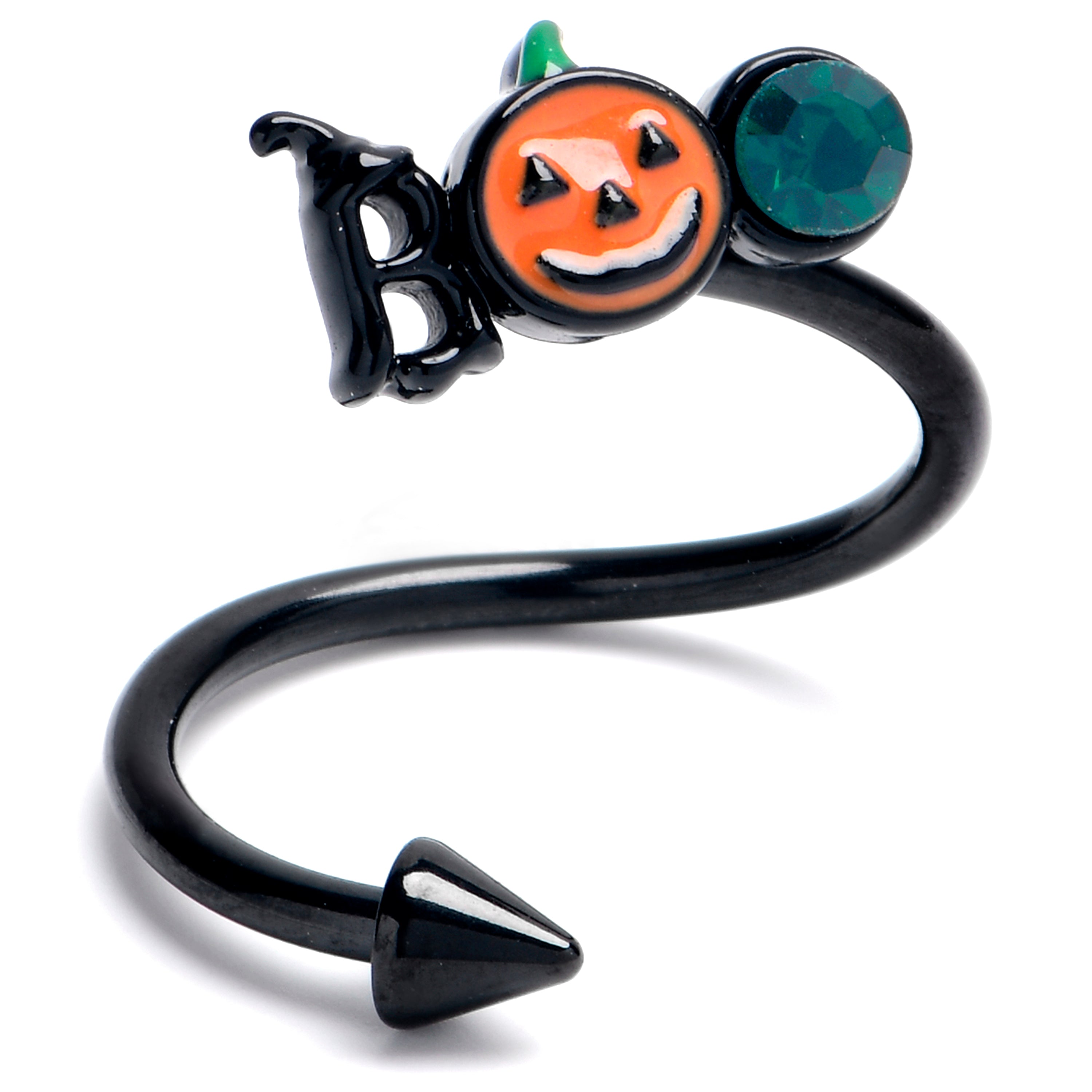 Green Gem Black Boo Halloween Spiral Twister Belly Ring