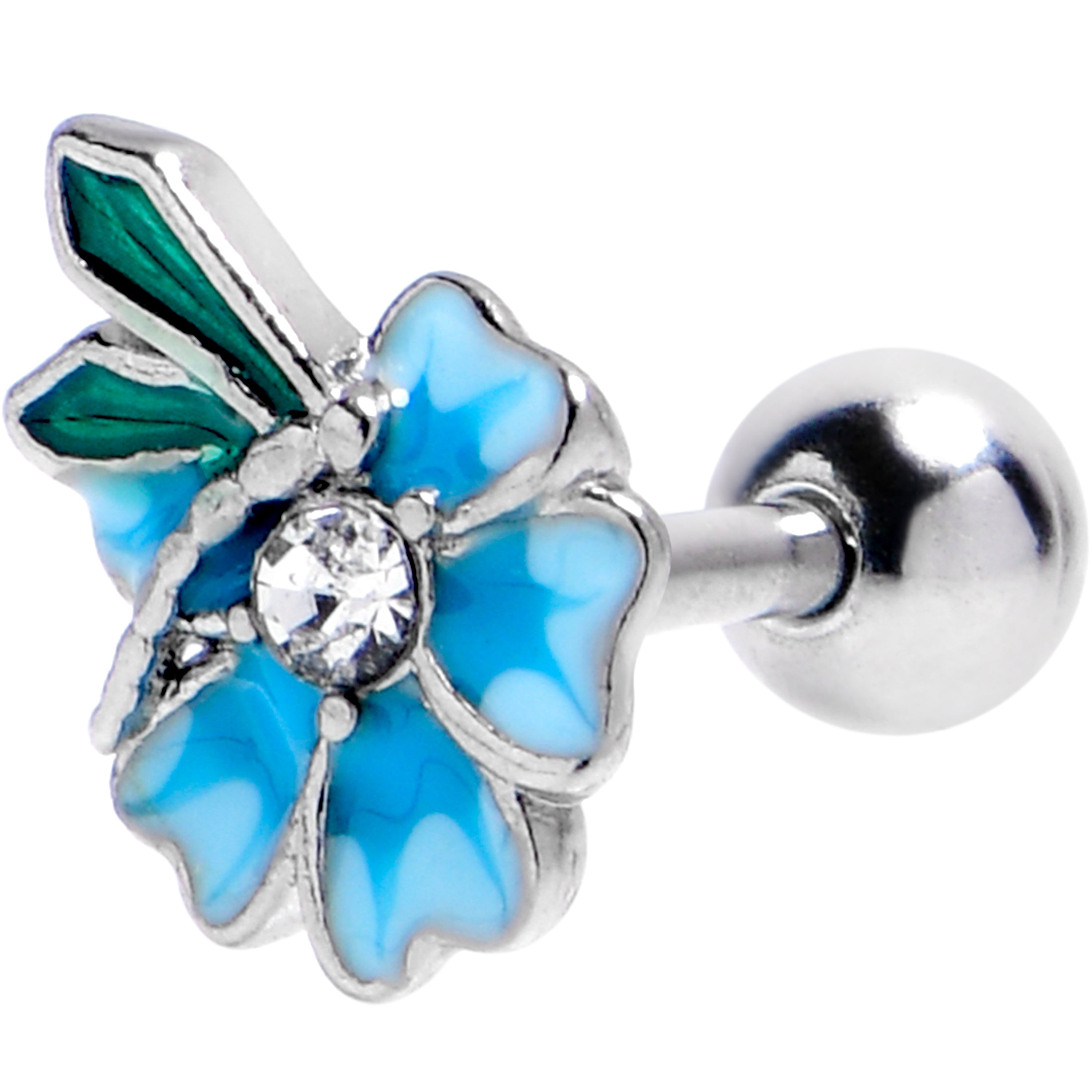 16 Gauge 1/4 Clear Gem Faerie Flower Blue Cartilage Tragus Earring