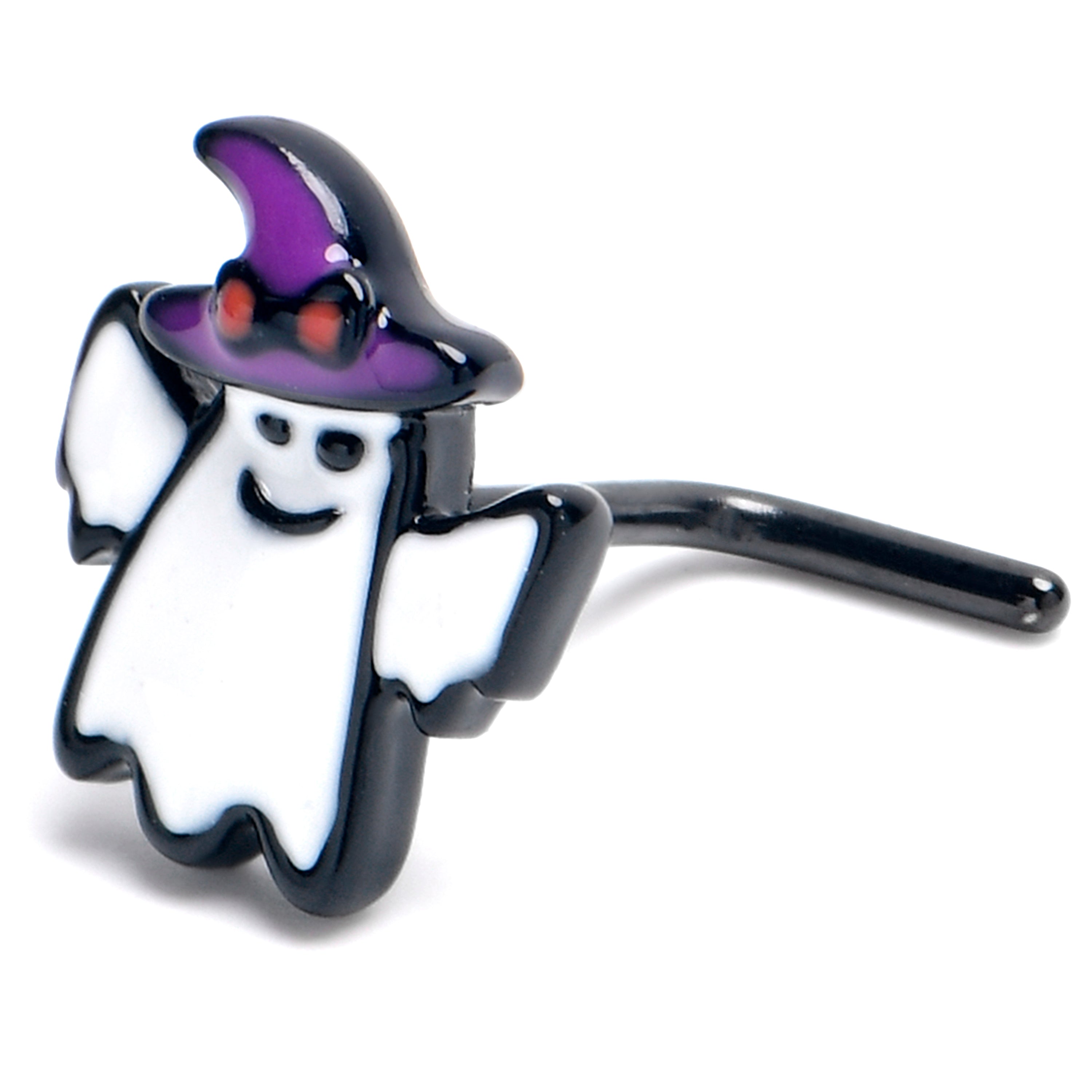 20 Gauge 7mm Black Witch Ghost Halloween L Shape Nose Ring