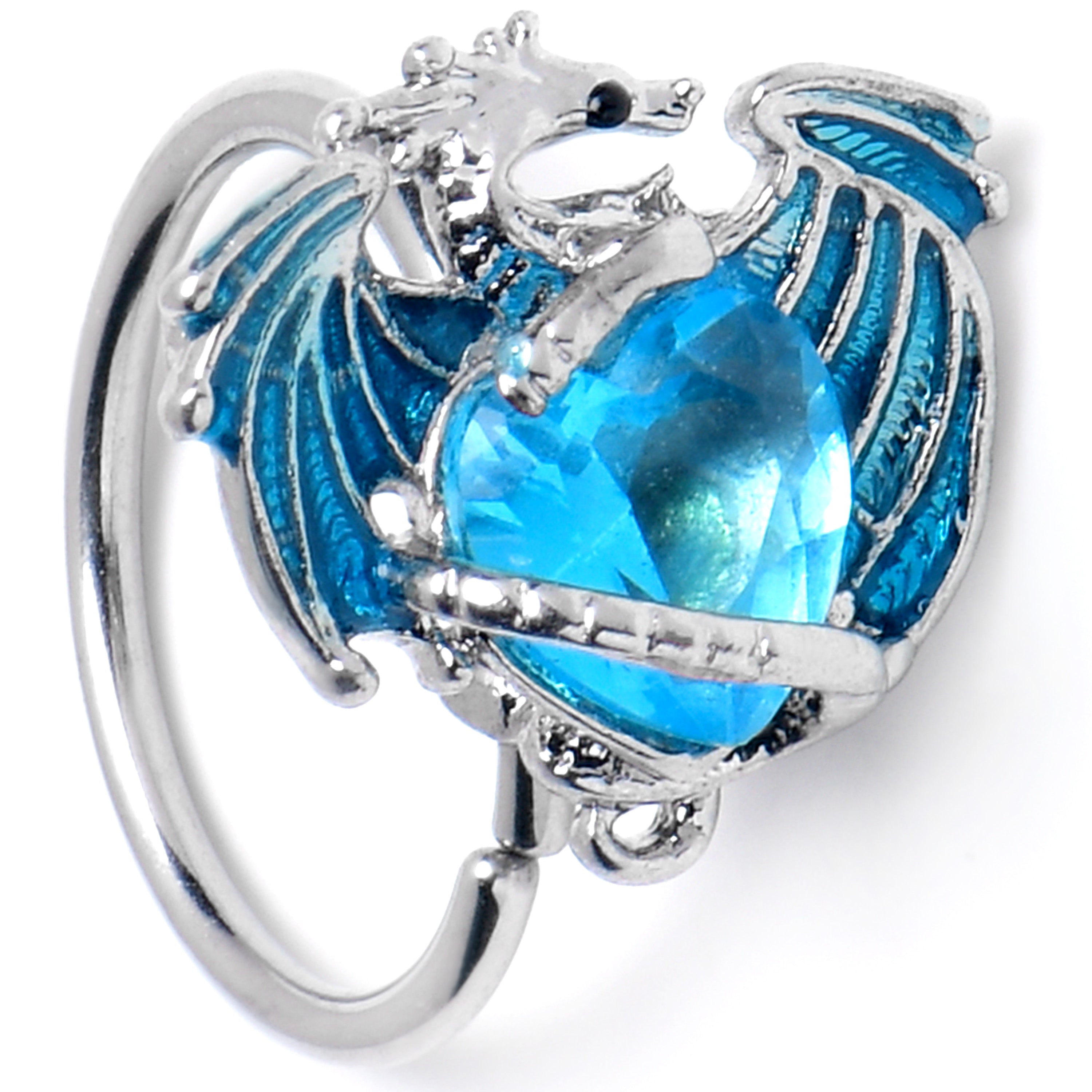 20 Gauge 5/16 Blue Gem Heart of Dragon Nose Hoop