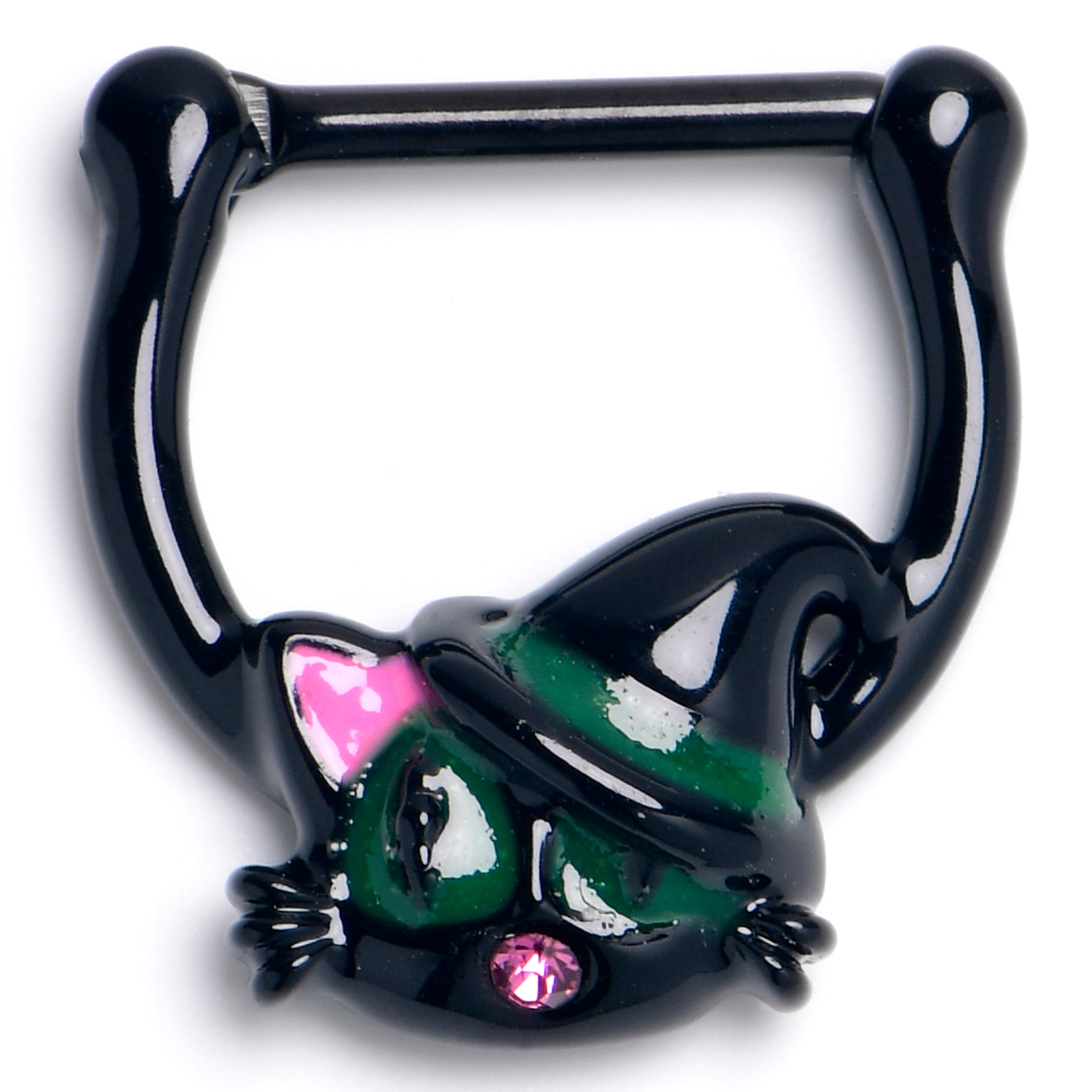 16 Gauge 5/16 Pink Gem Black Halloween Hat Cat Cartilage Clicker