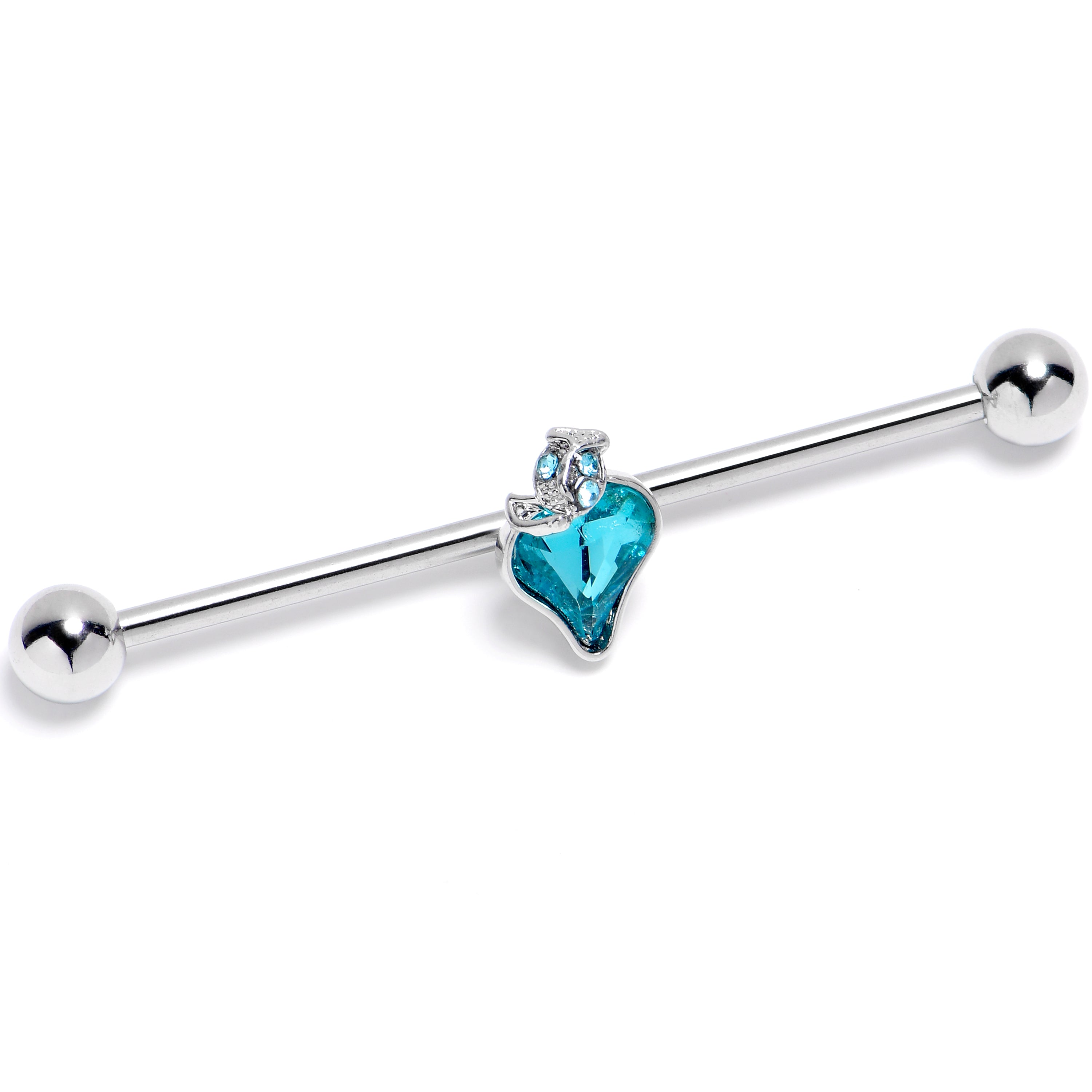 14 Gauge Blue CZ Gem Strawberry Love Industrial Barbell 38mm