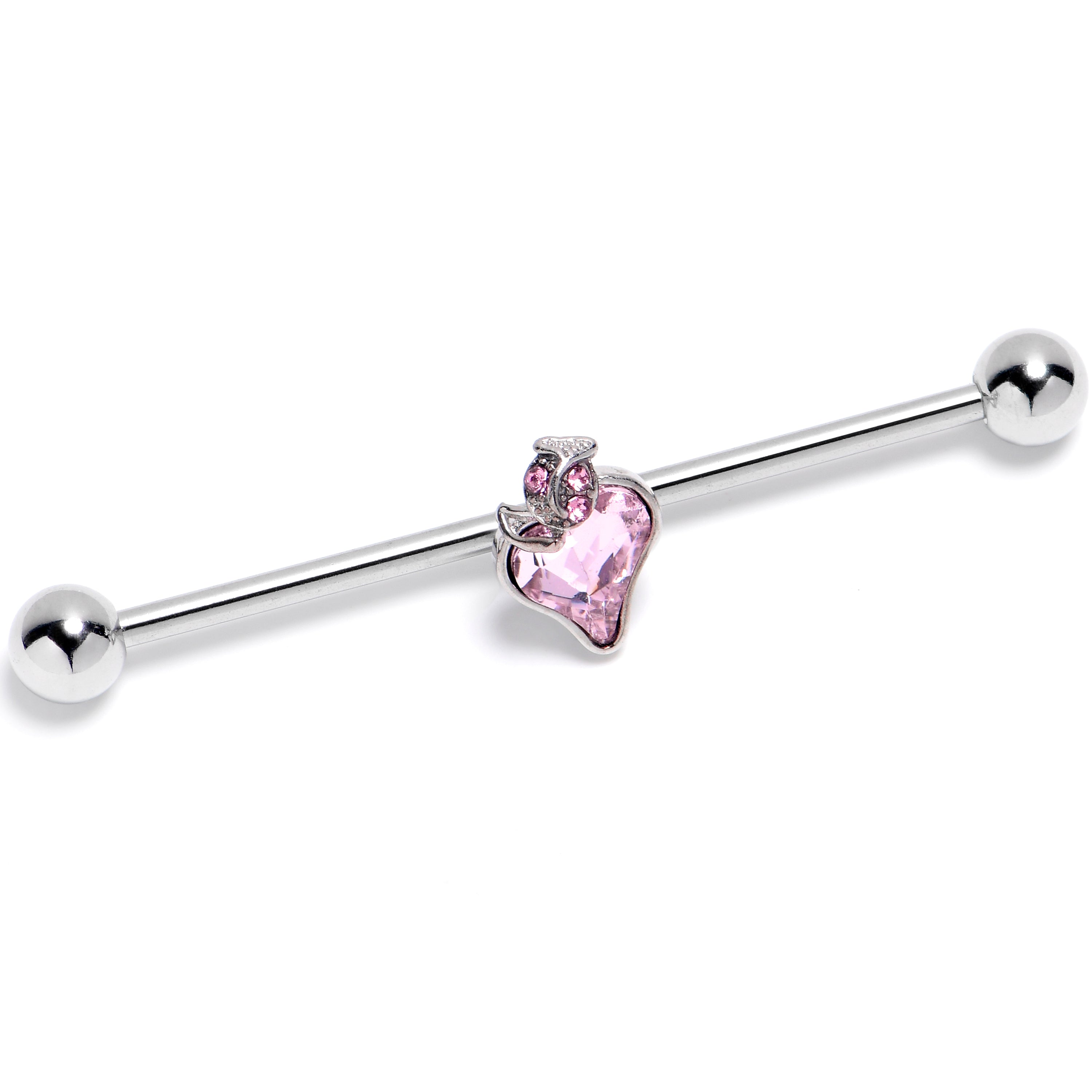 14 Gauge Pink CZ Gem Strawberry Love Industrial Barbell 38mm