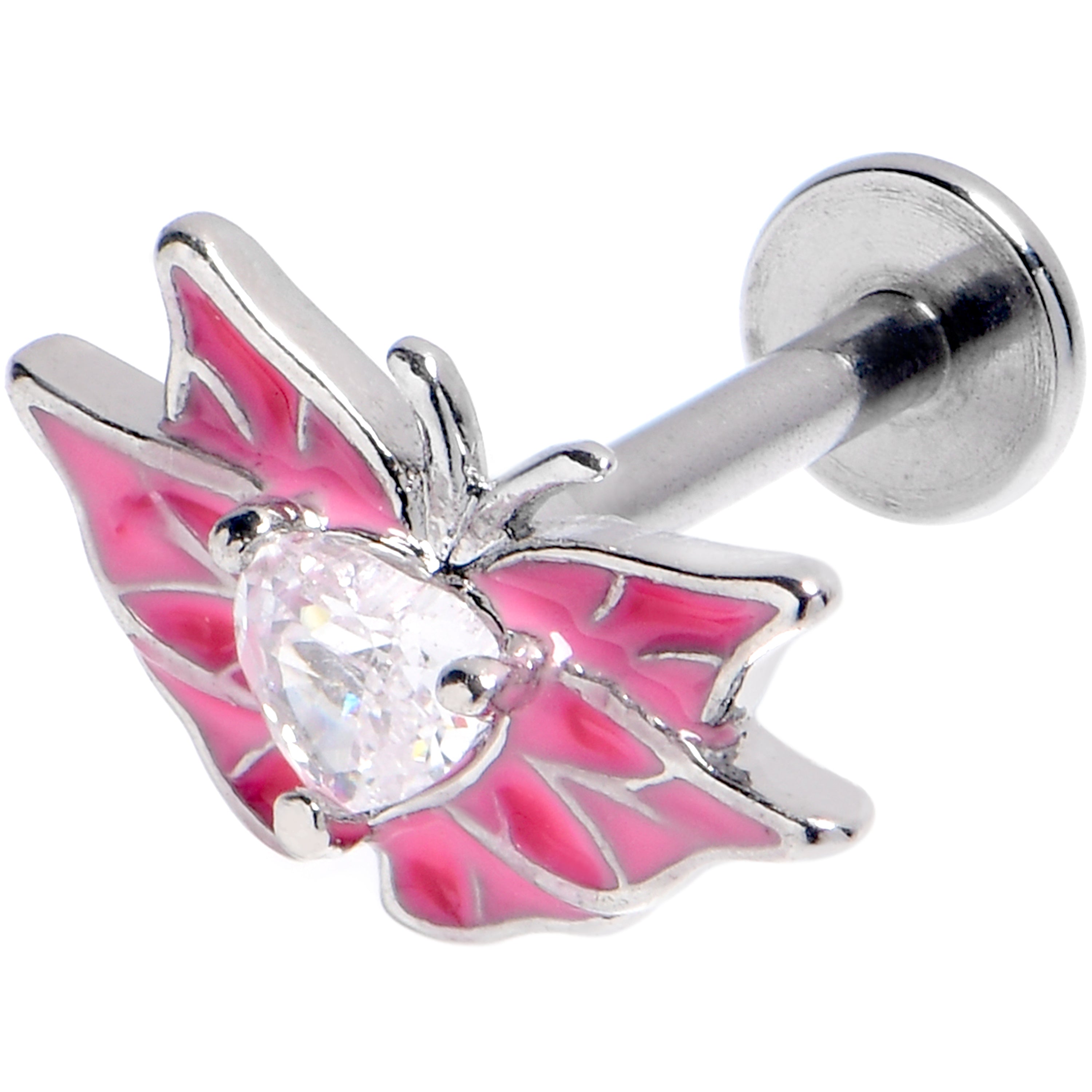 16 Gauge 5/16 Clear CZ Gem Heart Butterfly Pink Labret Monroe Tragus