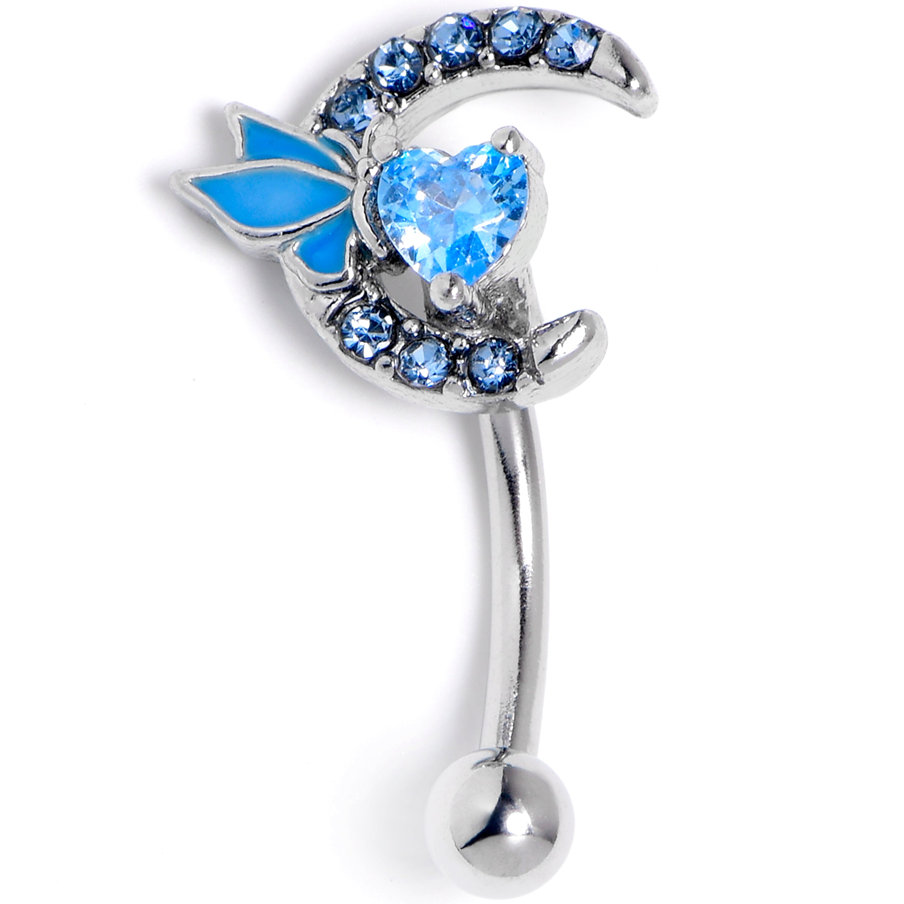 16 Gauge 5/16 Blue Gem Butterfly Heart Moon Curved Eyebrow Ring