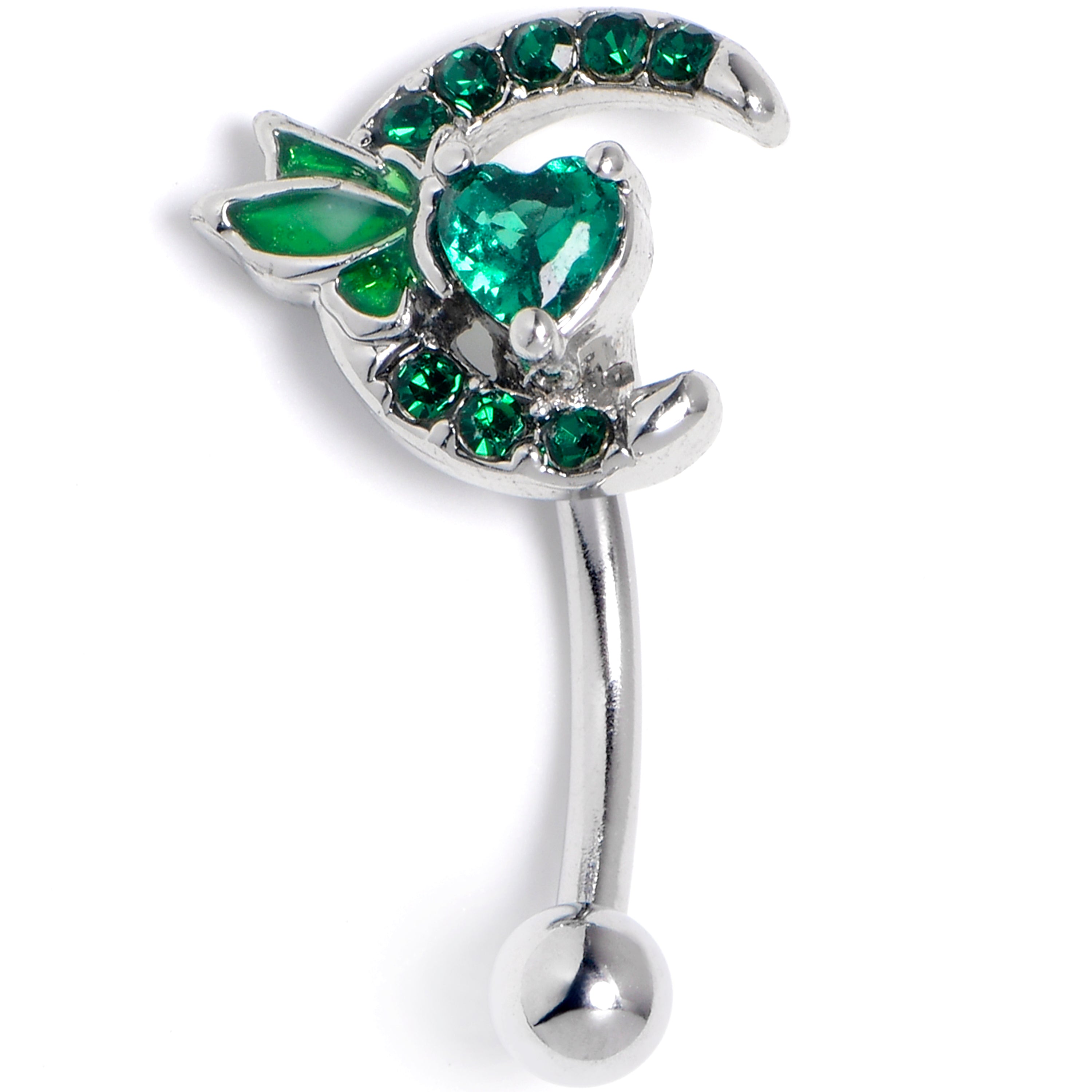 16 Gauge 5/16 Green Gem Butterfly Heart Moon Curved Eyebrow Ring