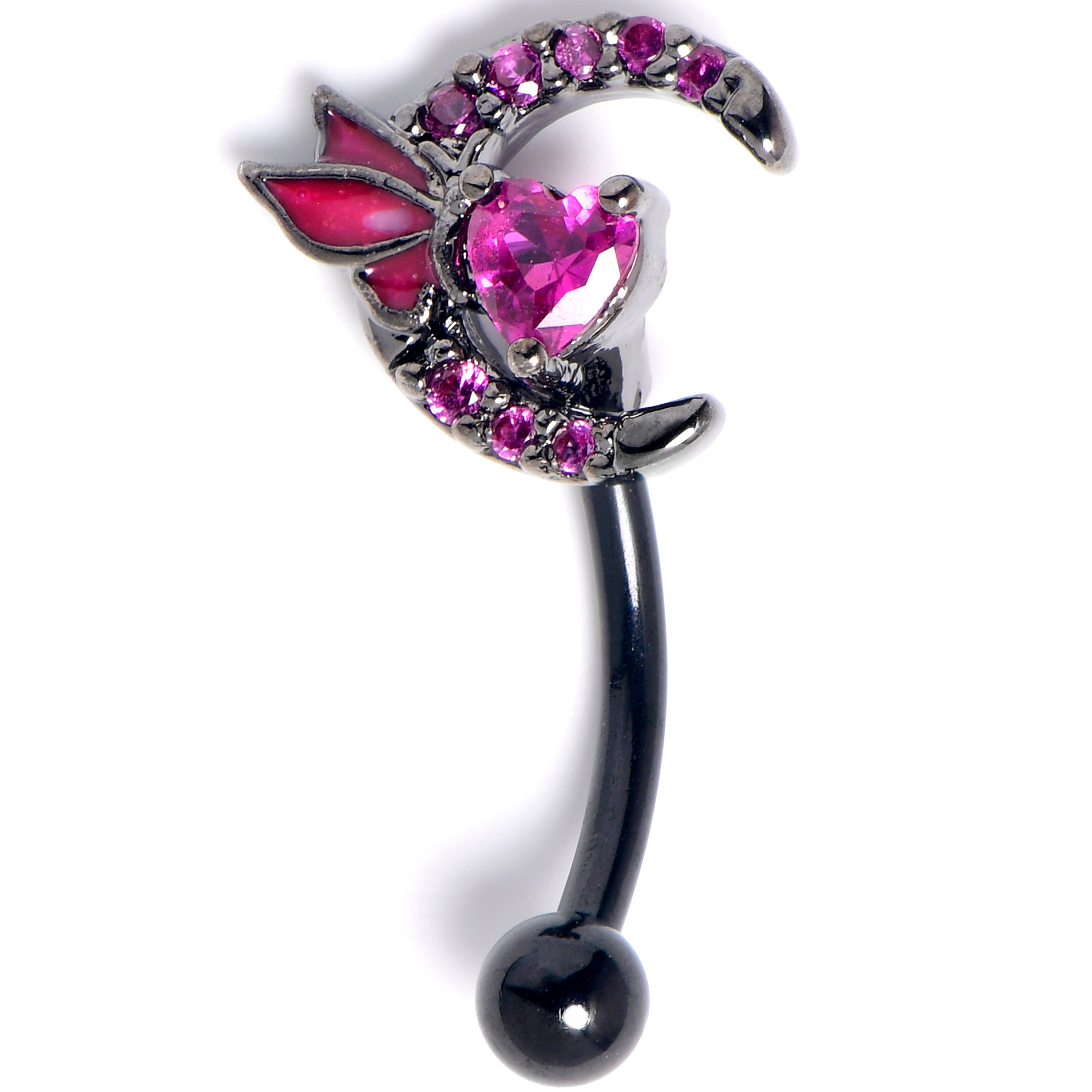 16 Gauge 5/16 Pink Gem Black Moon Heart Butterfly Curved Eyebrow Ring