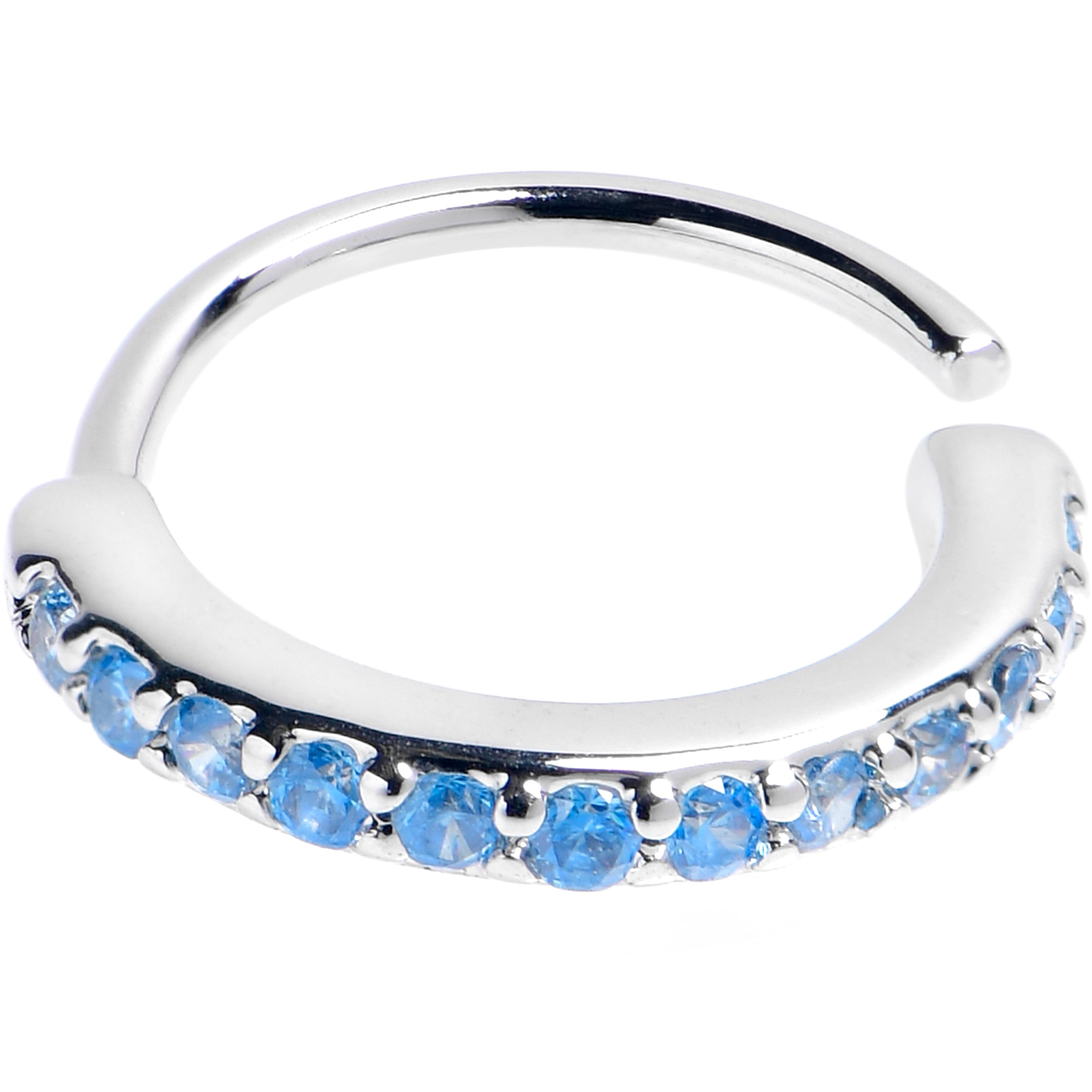 20 Gauge 5/16 Blue CZ Gem Forward Facing Seamless Closure Ring