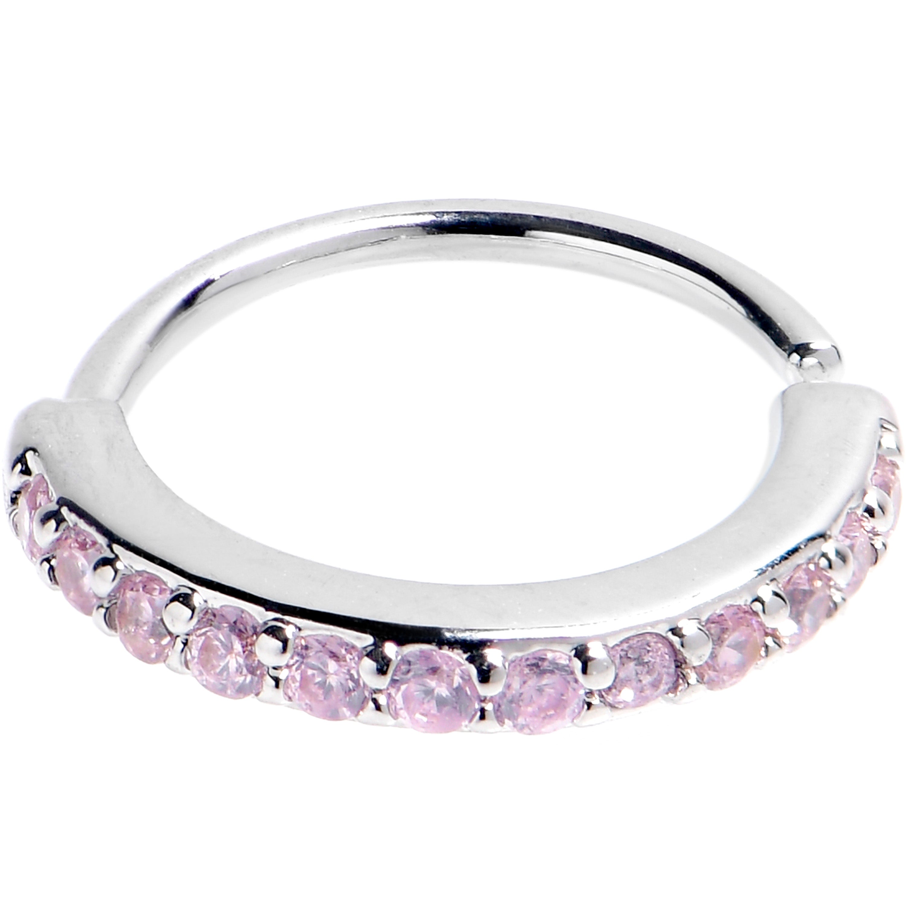 20 Gauge 5/16 Pink CZ Gem Forward Facing Seamless Closure Ring