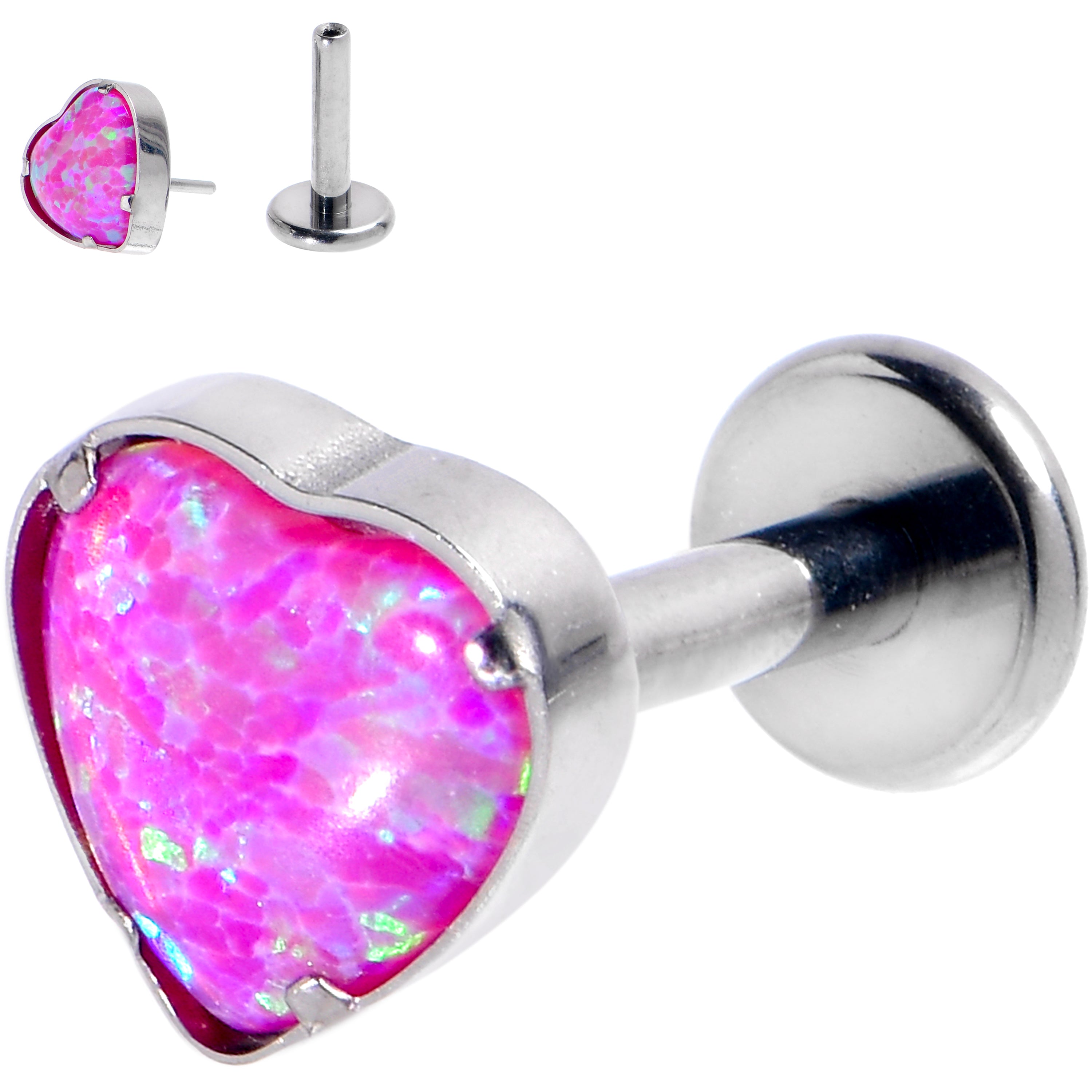 16 Gauge 1/4 Pink Synthetic Opal G23 Titanium Threadless Heart Labret