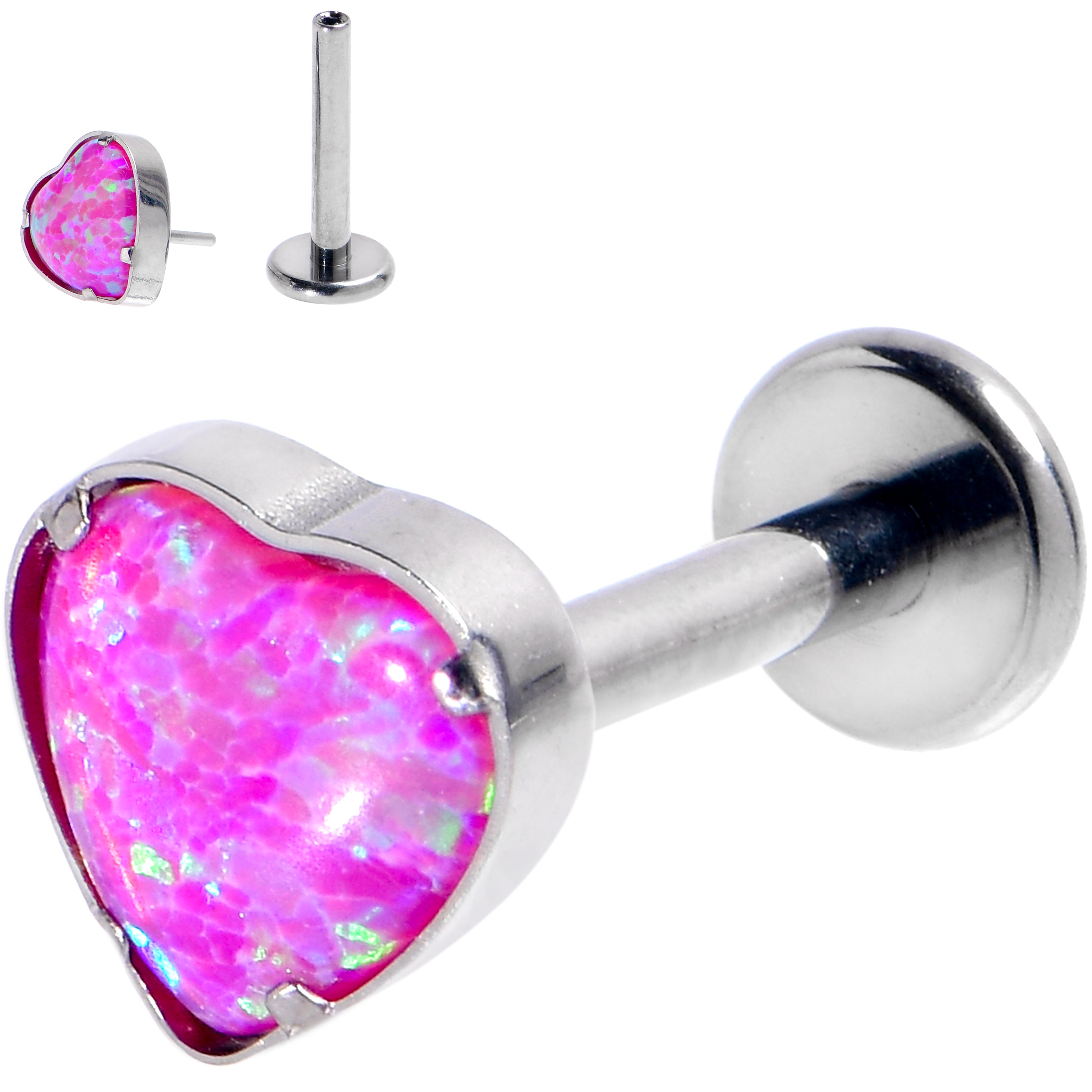 16 Gauge 5/16 Pink Synthetic Opal G23 Titanium Threadless Heart Labret