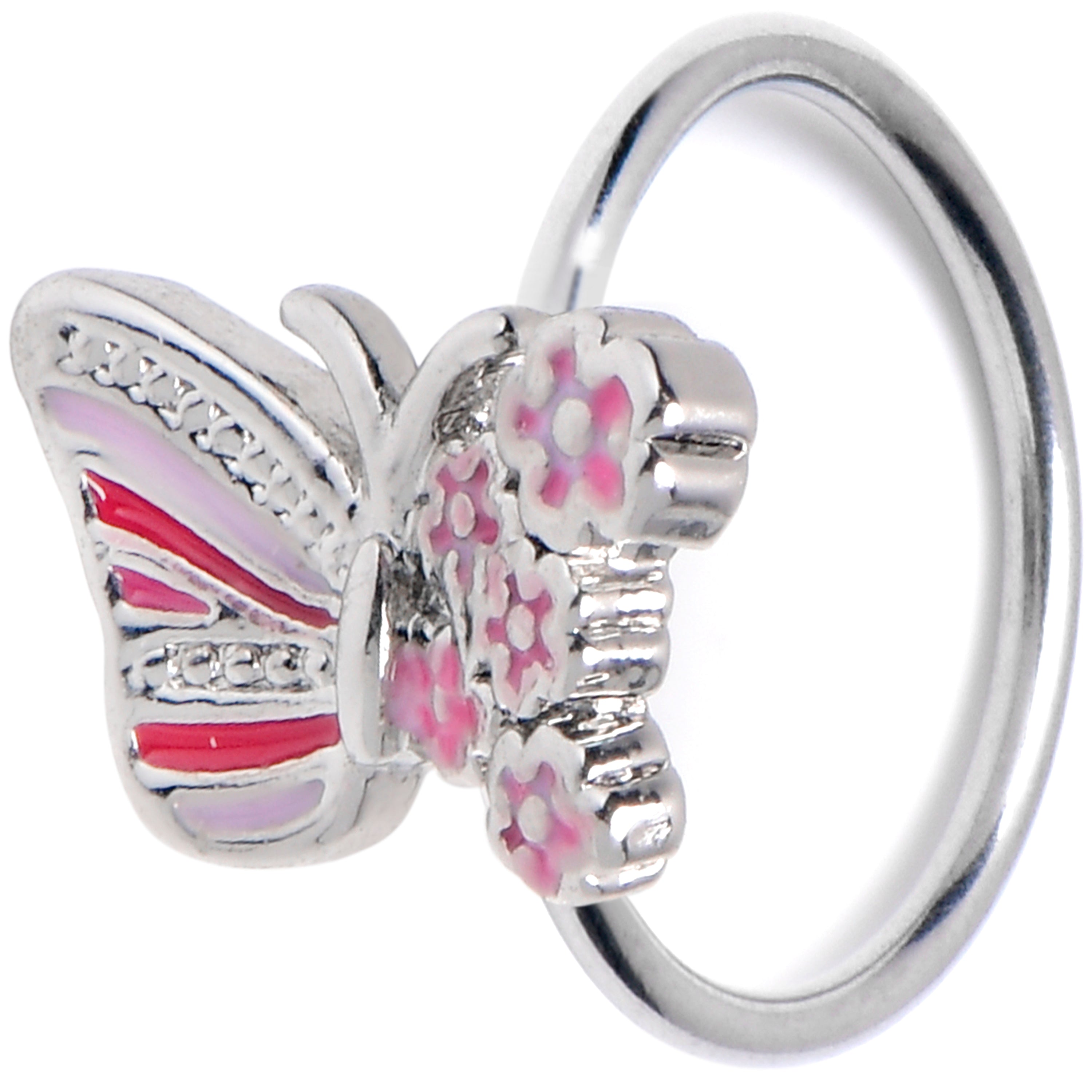 20 Gauge 5/16 Flowery Butterfly Pink Nose Hoop