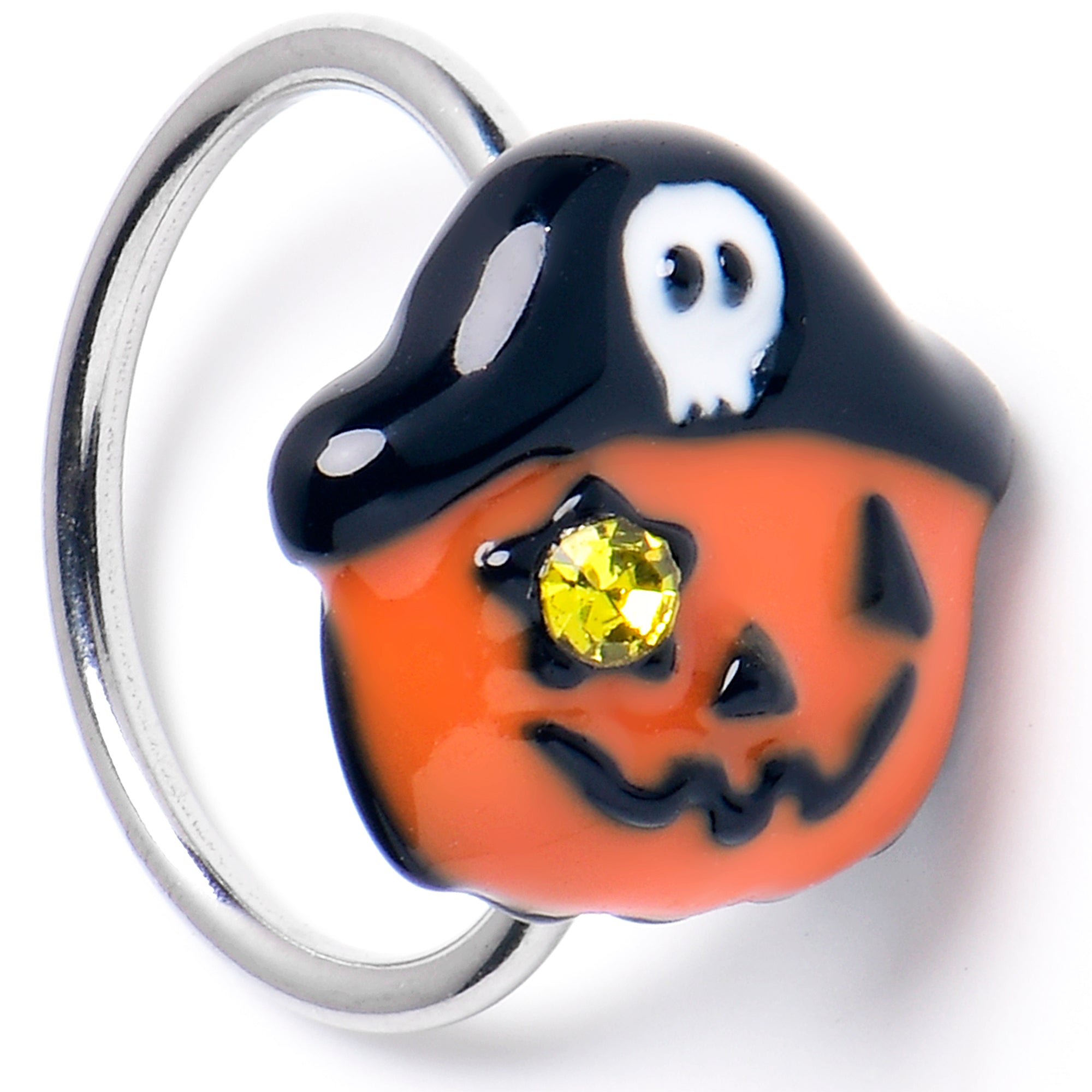 20 Gauge 5/16 Yellow Gem Orange Pirate Pumpkin Nose Hoop