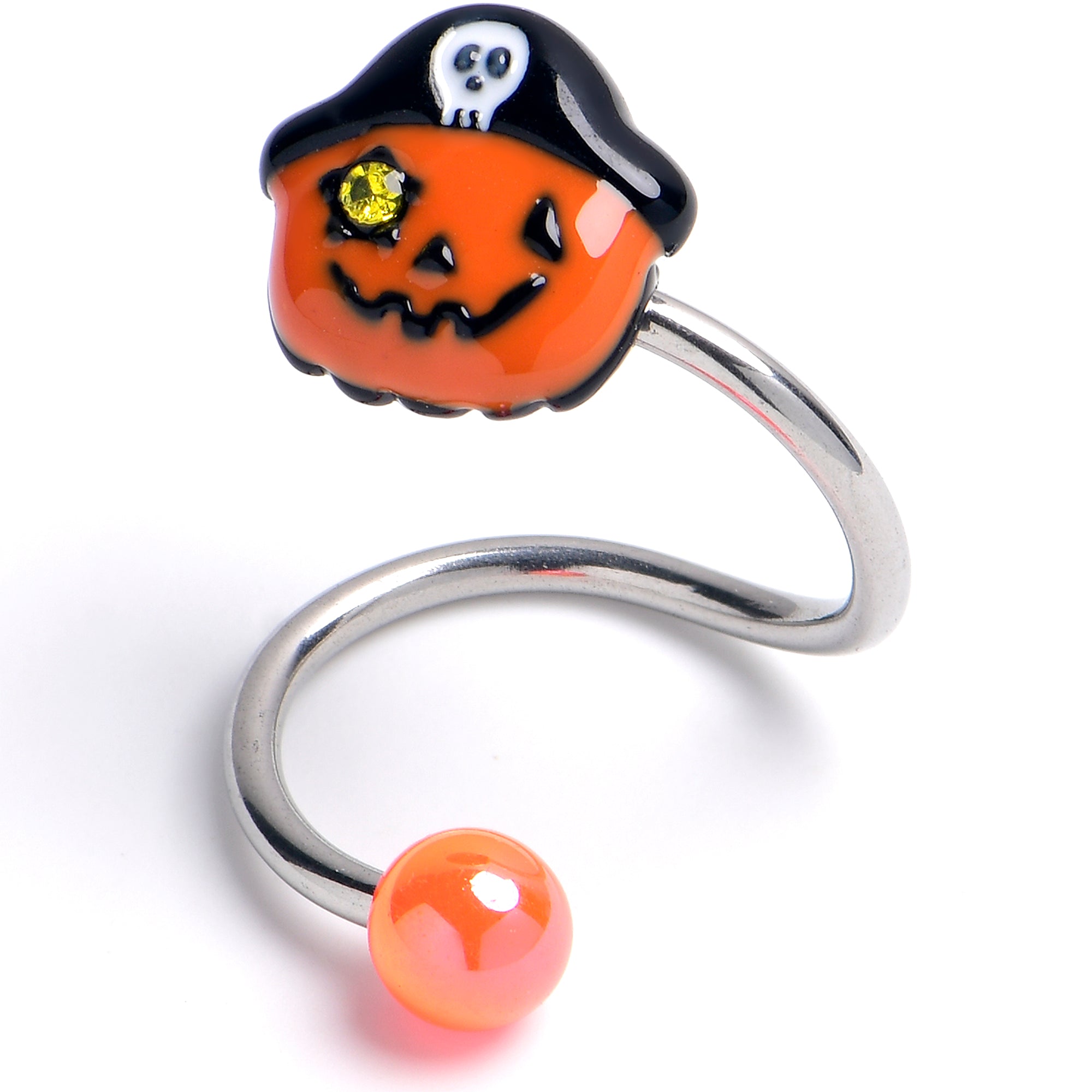 Yellow Gem Orange Pirate Pumpkin Spiral Twister Belly Ring